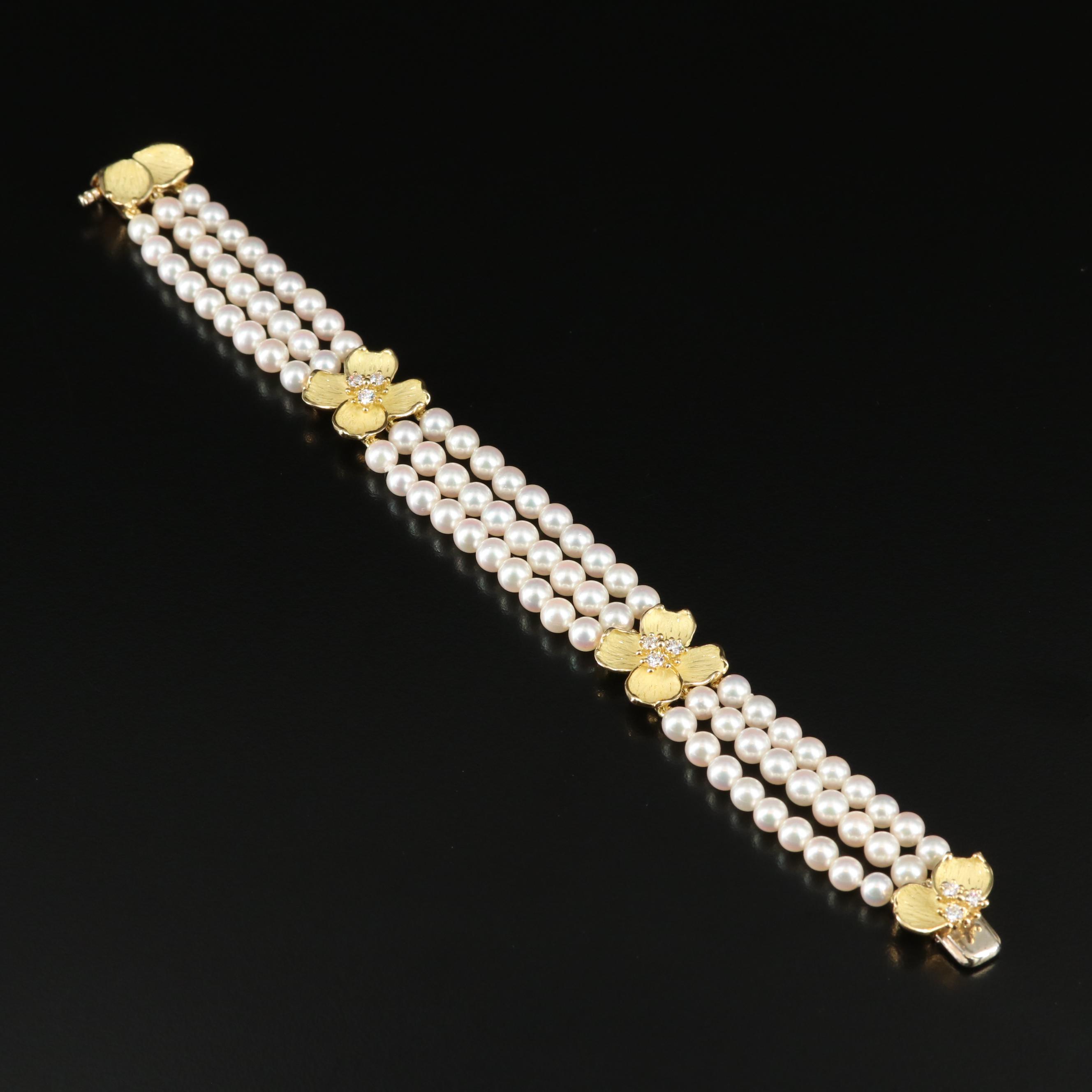 Tiffany & Co. "Tiffany Classics" 18K Diamond and Pearl Dogwood Bracelet