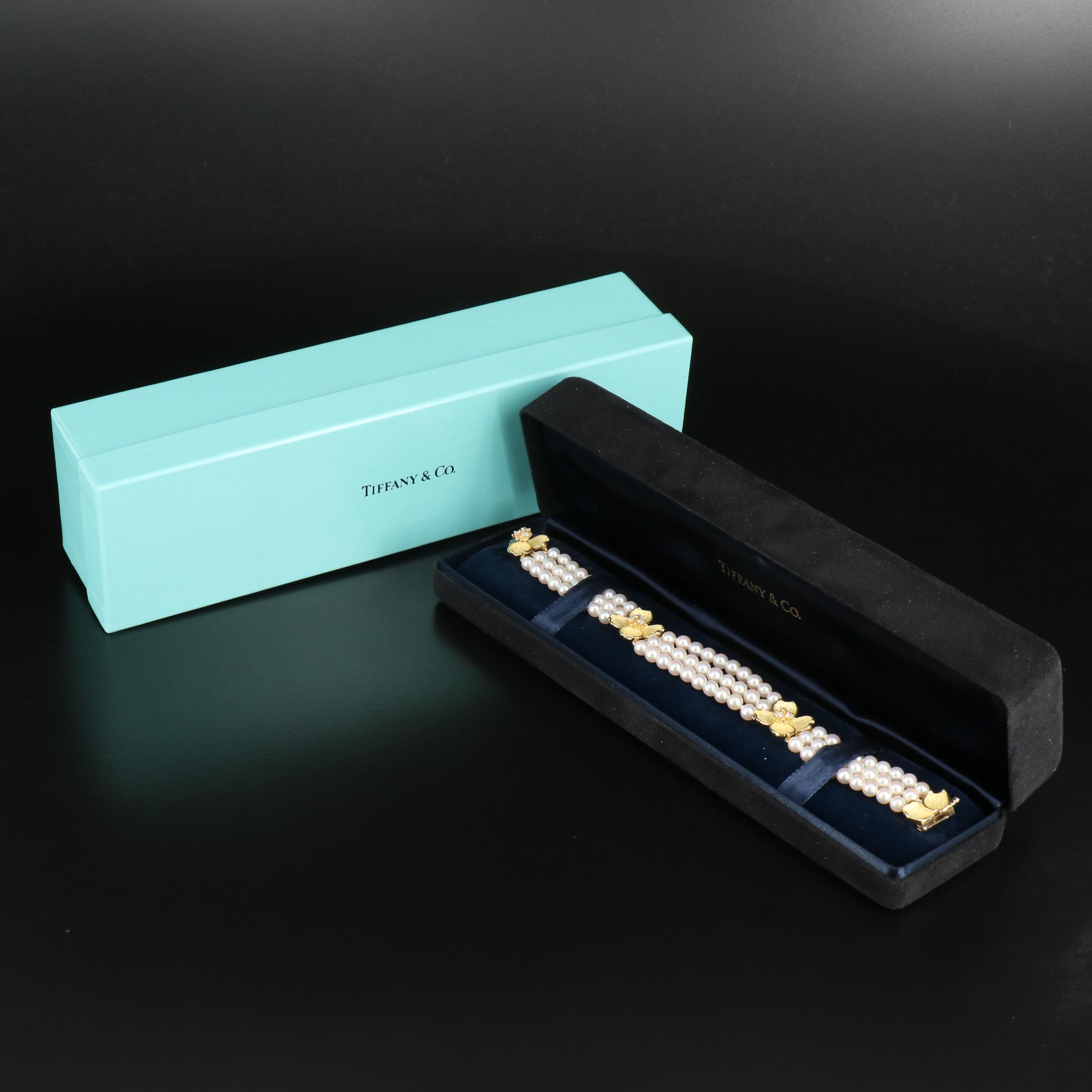 Tiffany & Co. "Tiffany Classics" 18K Diamond and Pearl Dogwood Bracelet