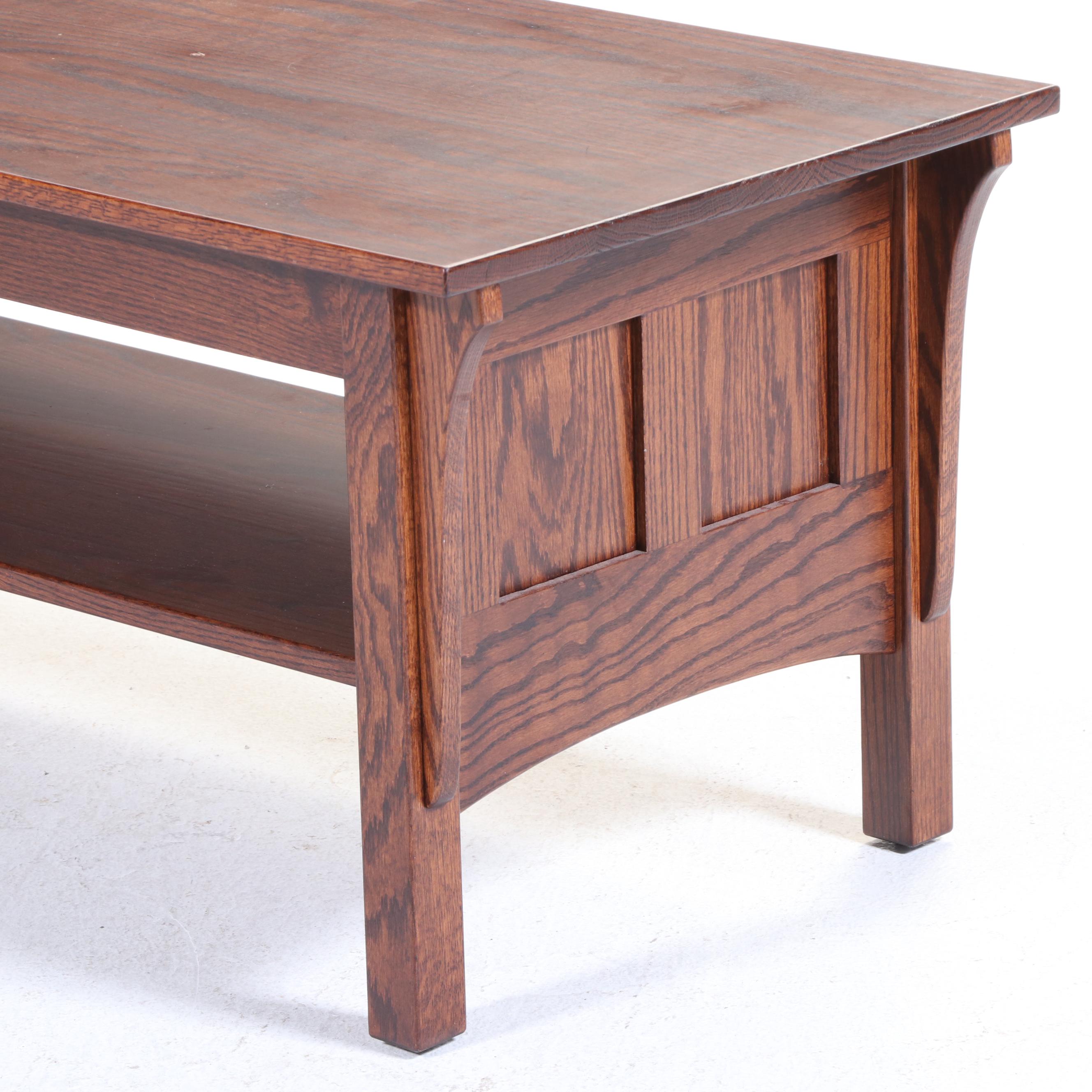 Quality Fabrications Arts and Crafts Style Oak Coffee Table & Two Side Tables
