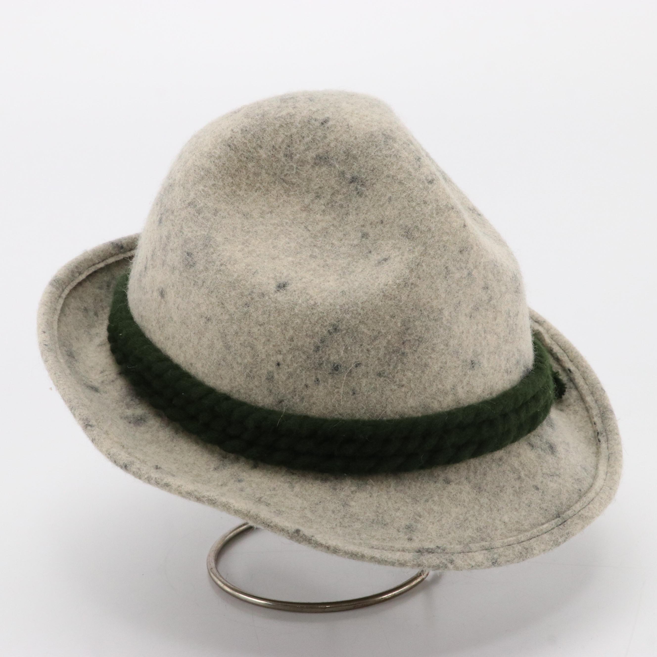 Gray Felted Wool Tyrolean Hat with Stand