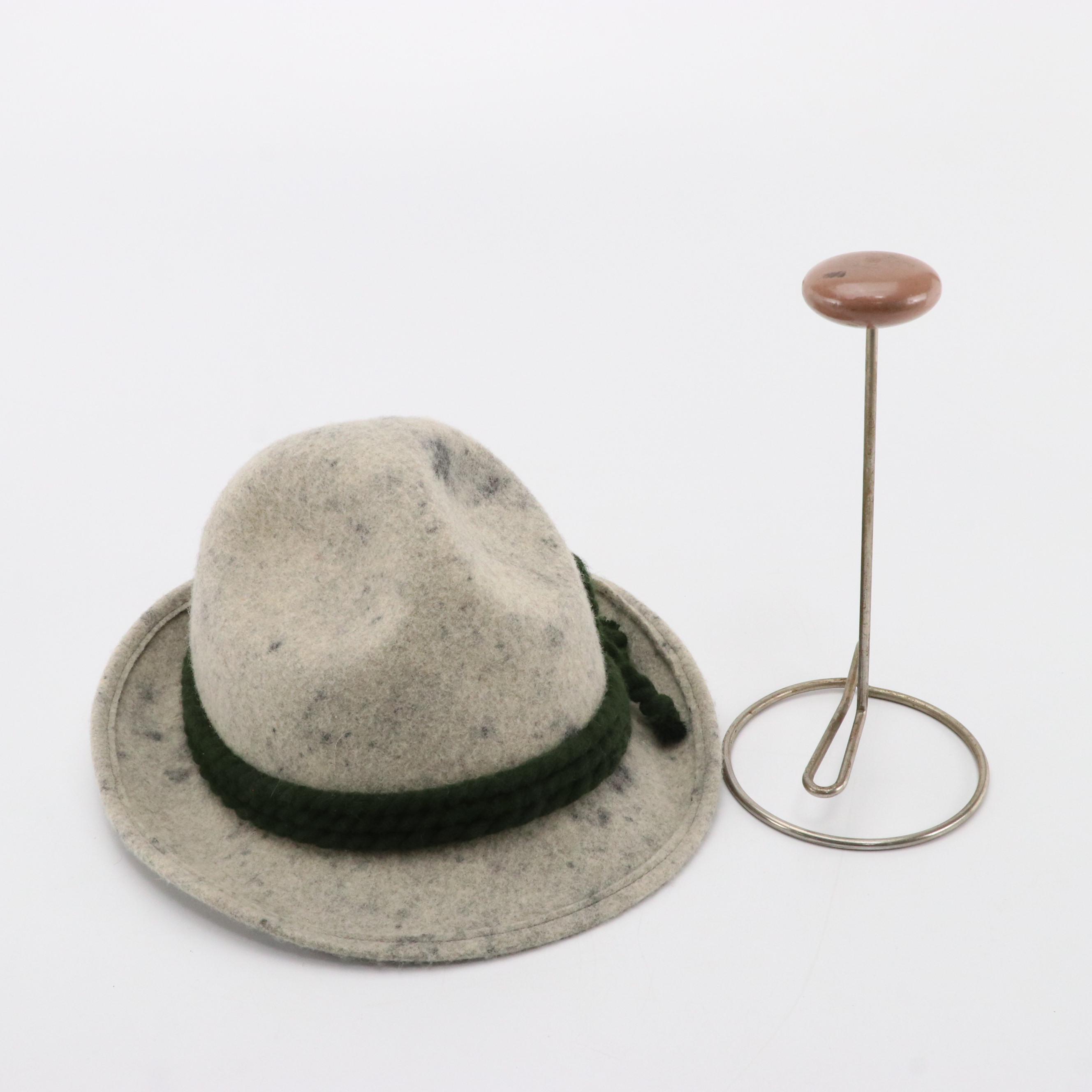 Gray Felted Wool Tyrolean Hat with Stand