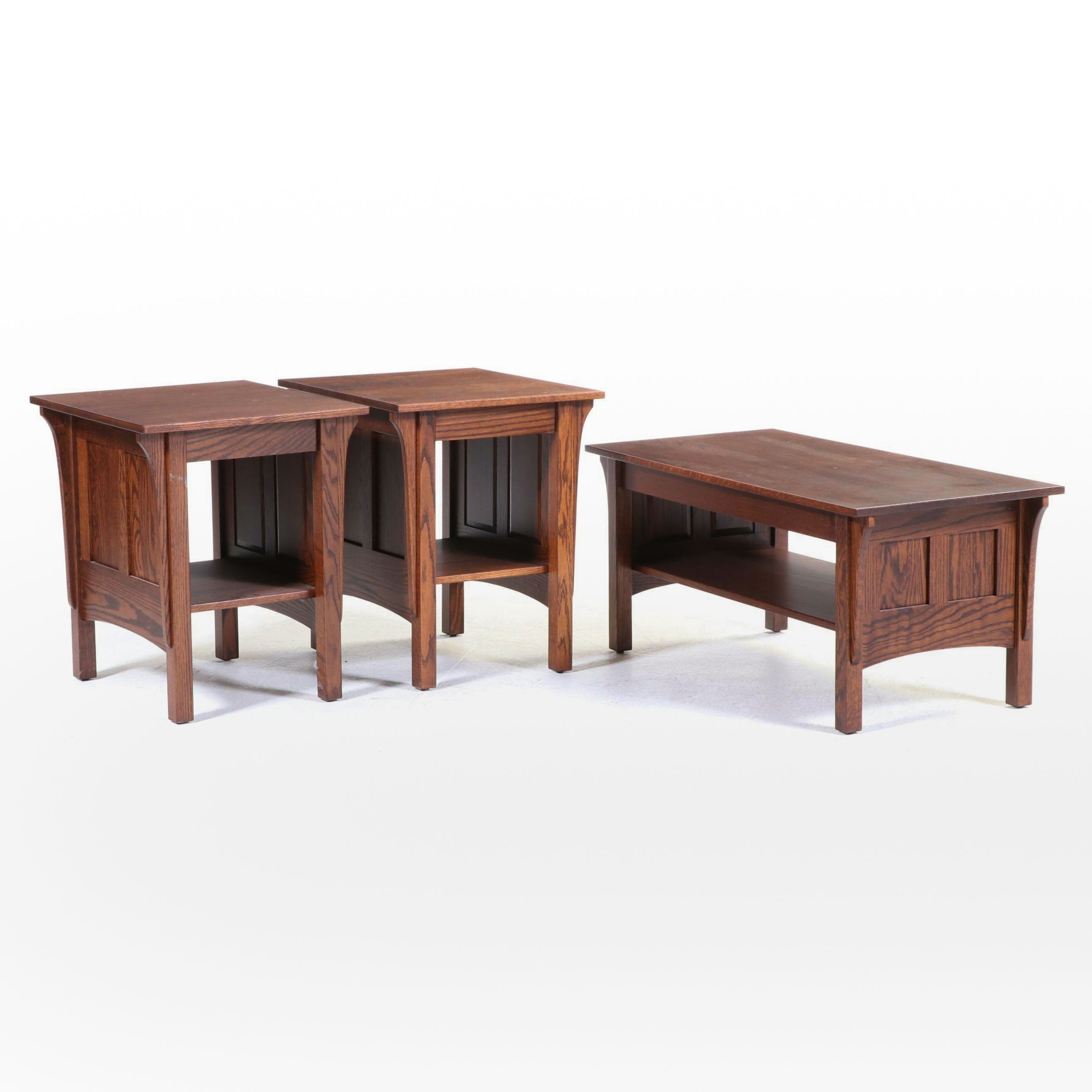 Quality Fabrications Arts and Crafts Style Oak Coffee Table & Two Side Tables