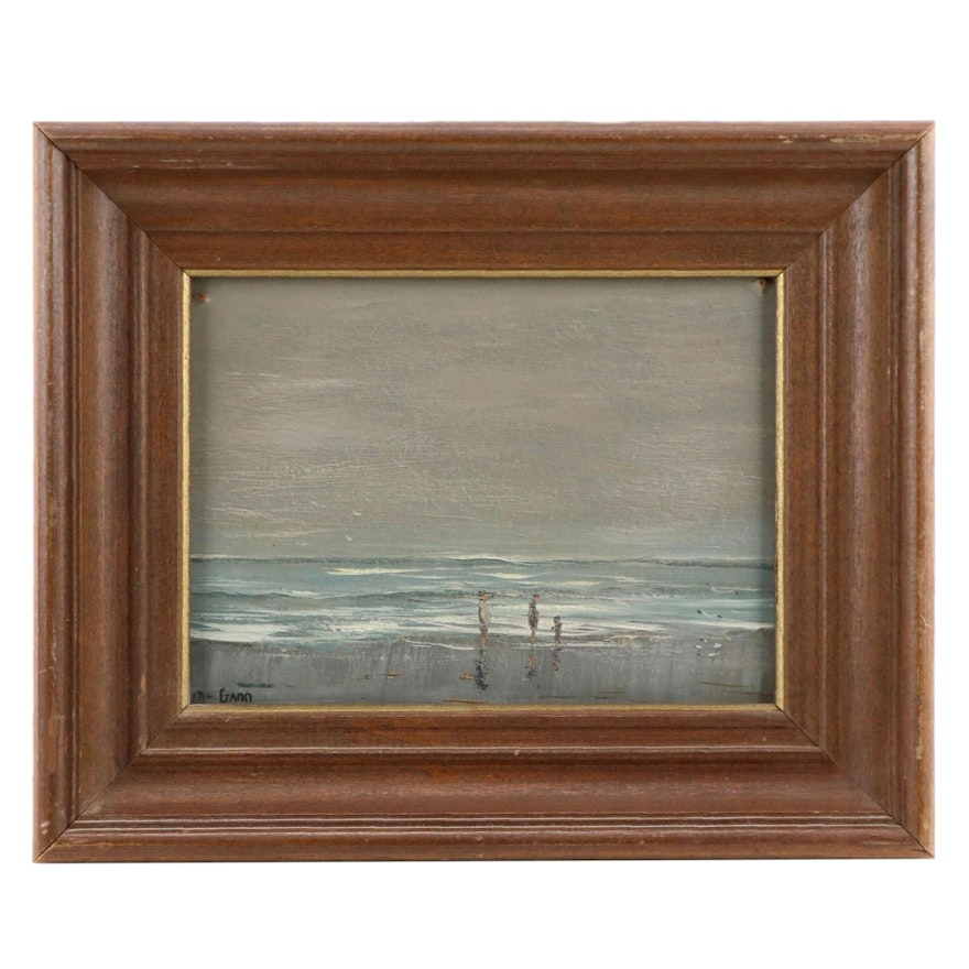 Val McGann Seascape Oil Painting of Figures in Beach Scene