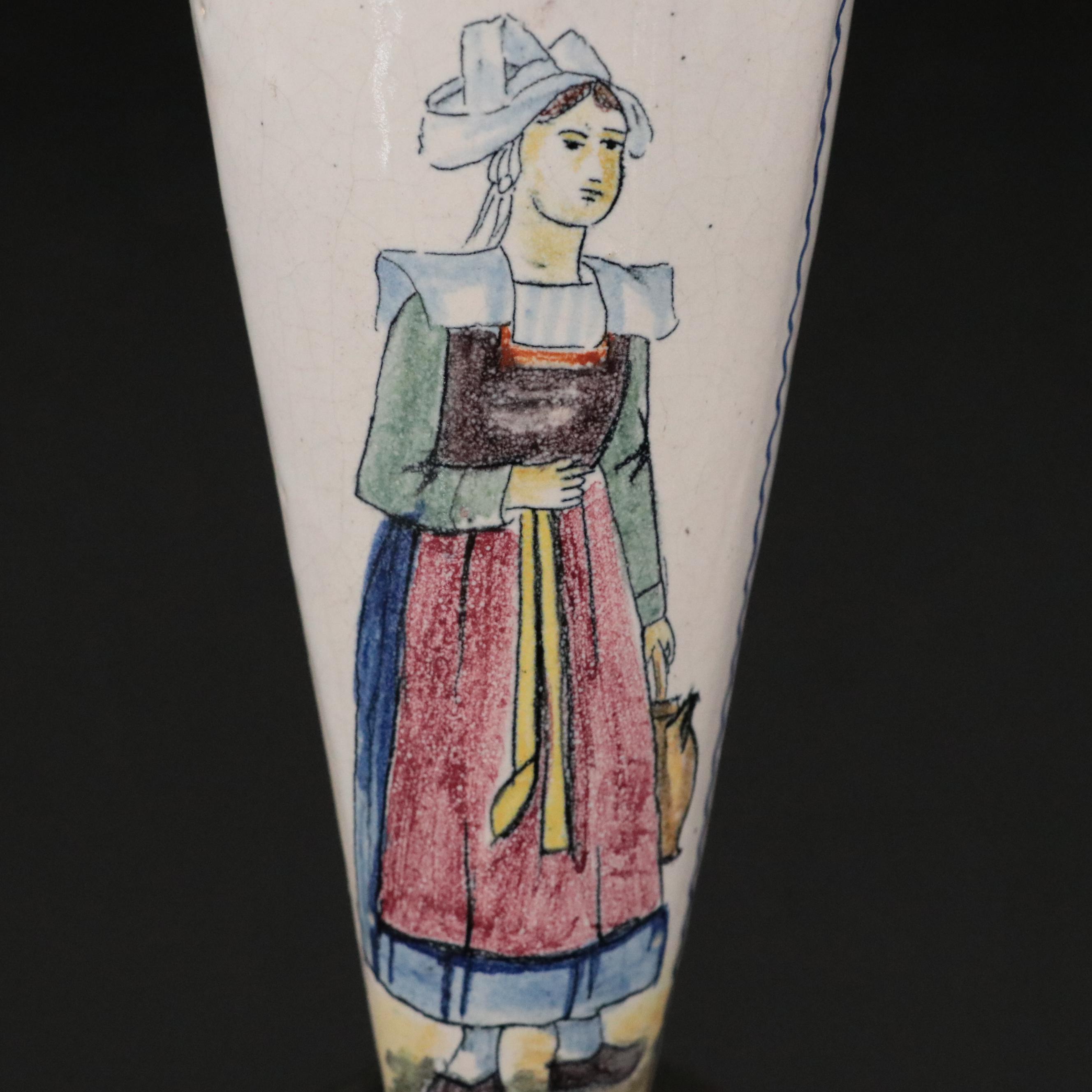 Vintage Quimper Style French Faience Wall Pocket