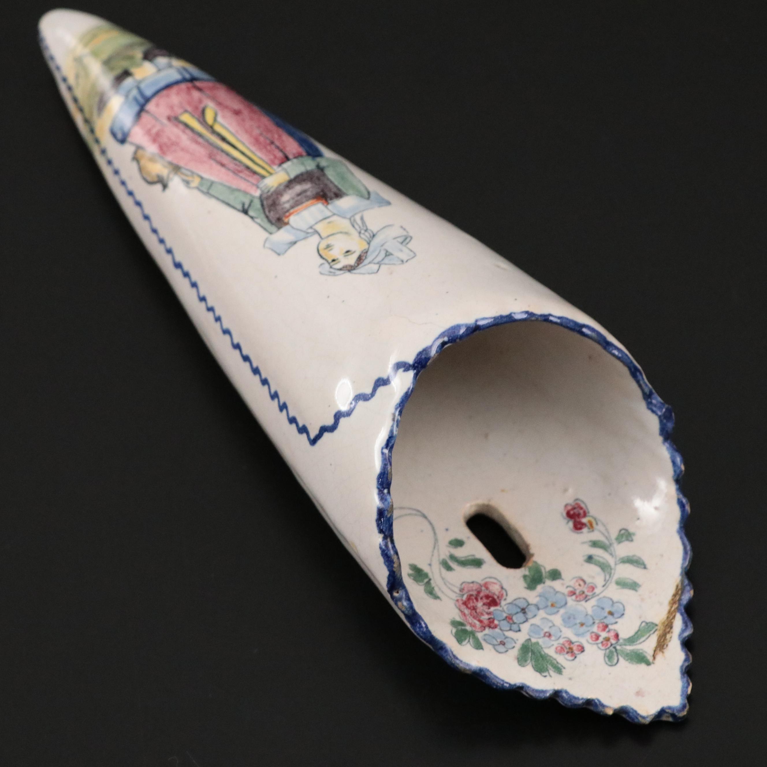 Vintage Quimper Style French Faience Wall Pocket