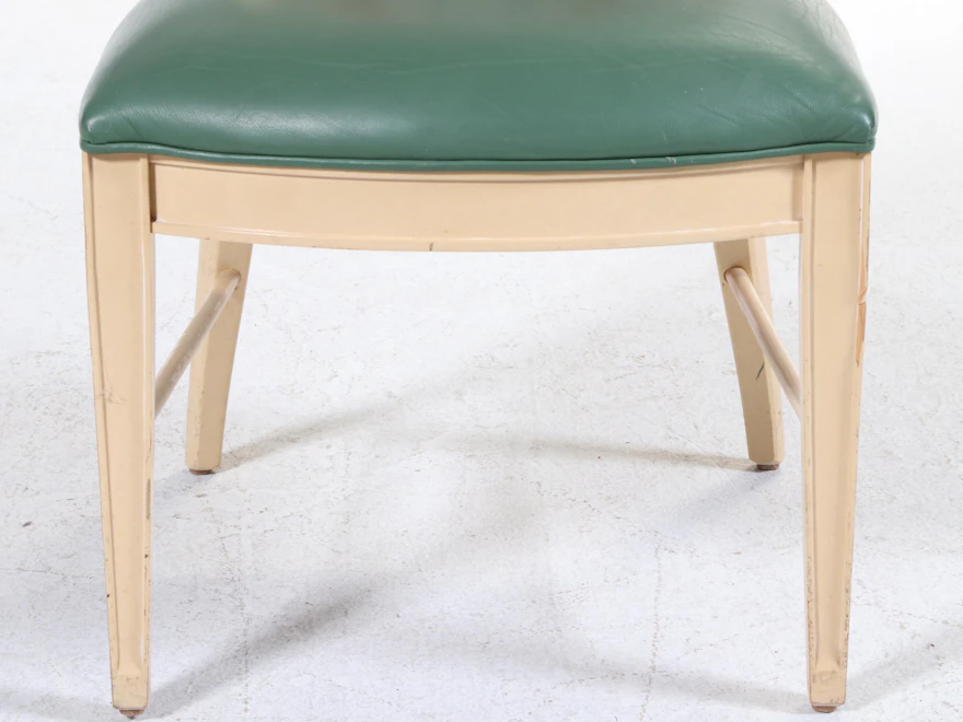 Six Century Furniture Buff-Painted, Plaid, and Green Leather Dining ...