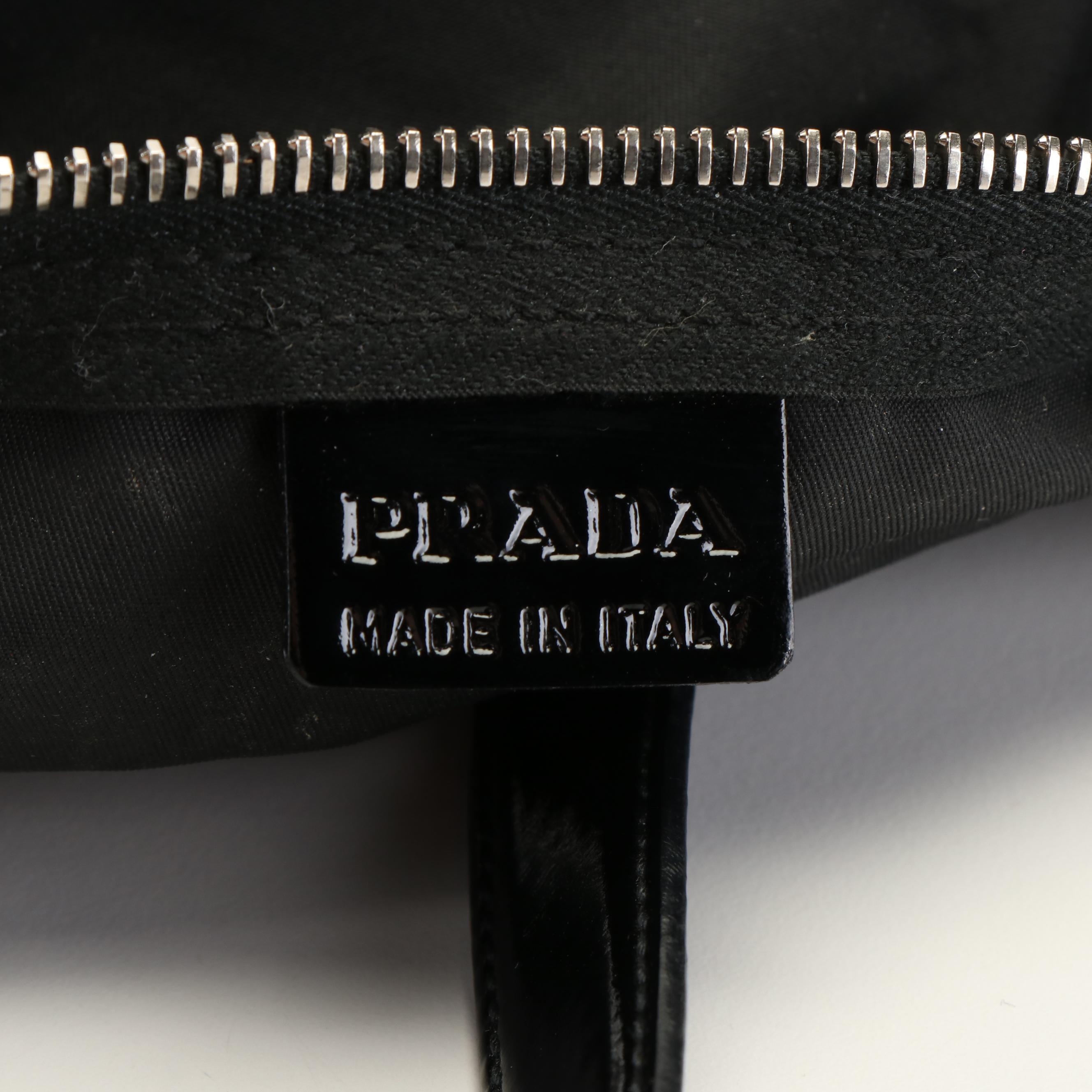 Prada Triangle Logo Tessuto Black Nylon Patent Leather Mini Boston Bag