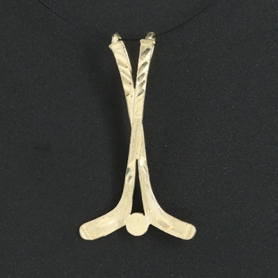 14K Hockey Sticks and Puck Pendant