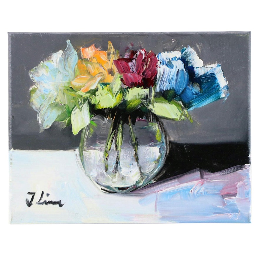 José M. Lima Floral Still Life Oil Painting, 2024