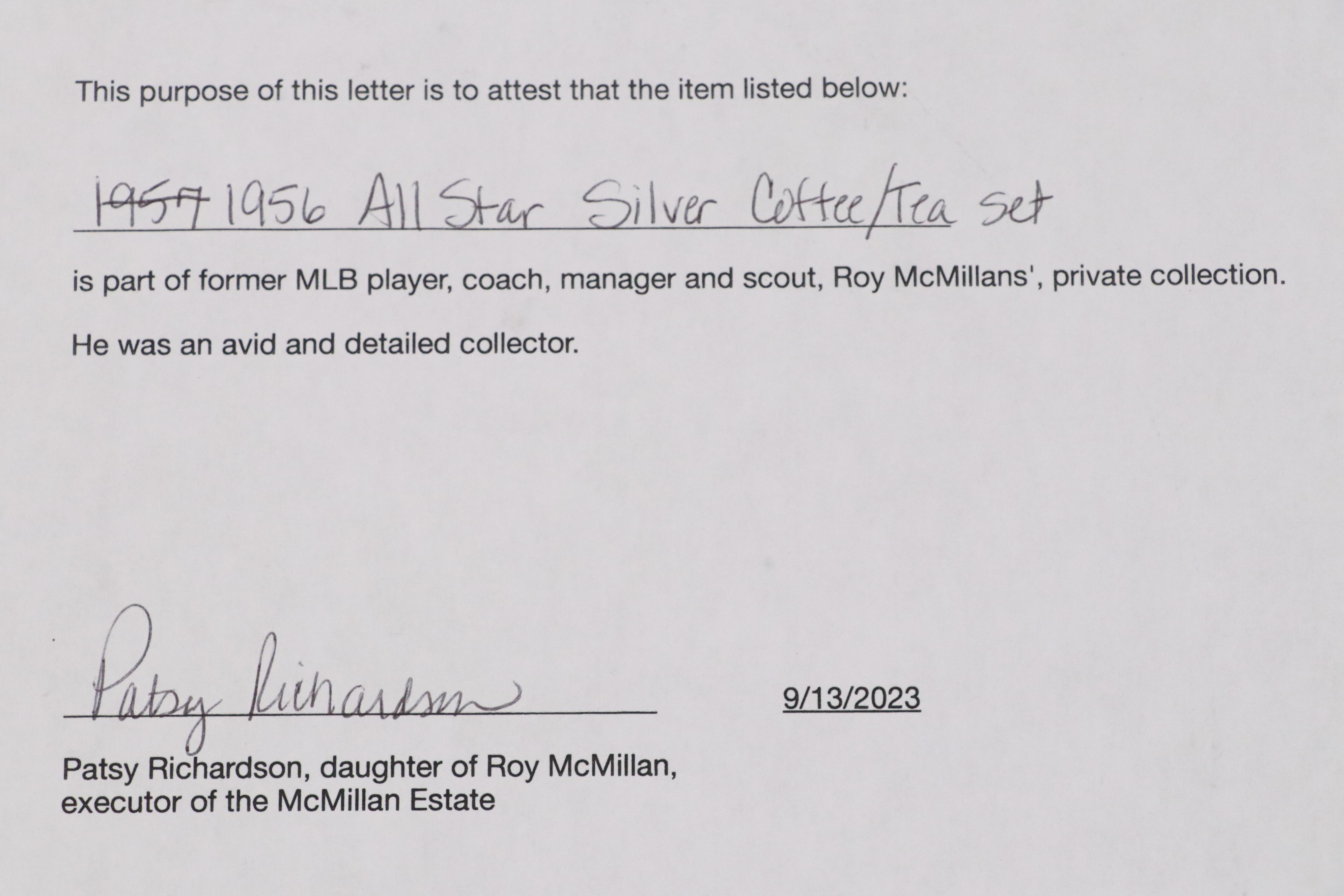 1956 Roy McMillan All-Star Game Silver Plate Tea Set