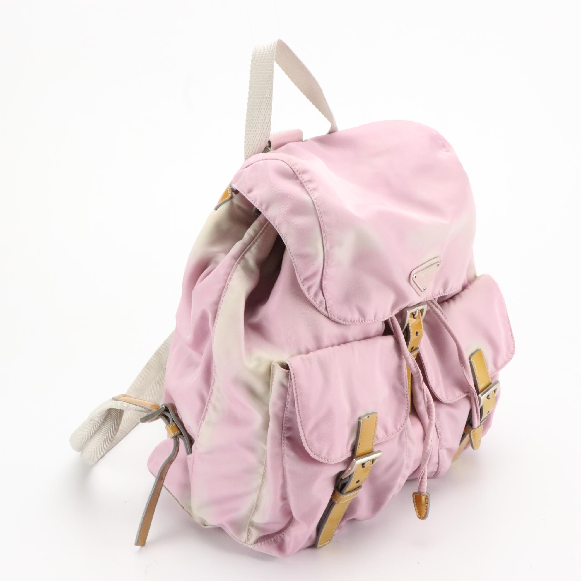 Prada Lilac Nylon Backpack With Metallic Gold Patent Leather Trim