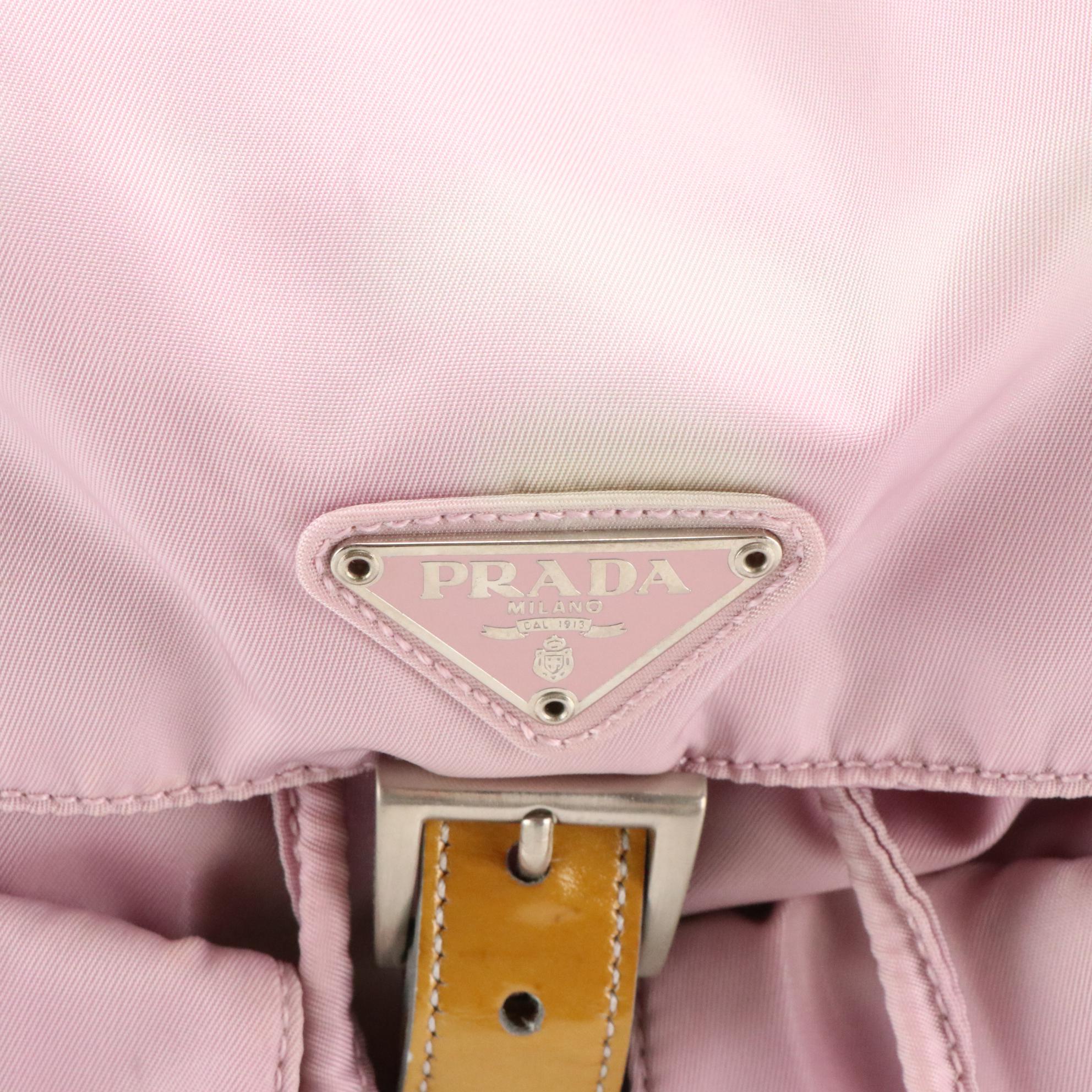Prada Lilac Nylon Backpack With Metallic Gold Patent Leather Trim