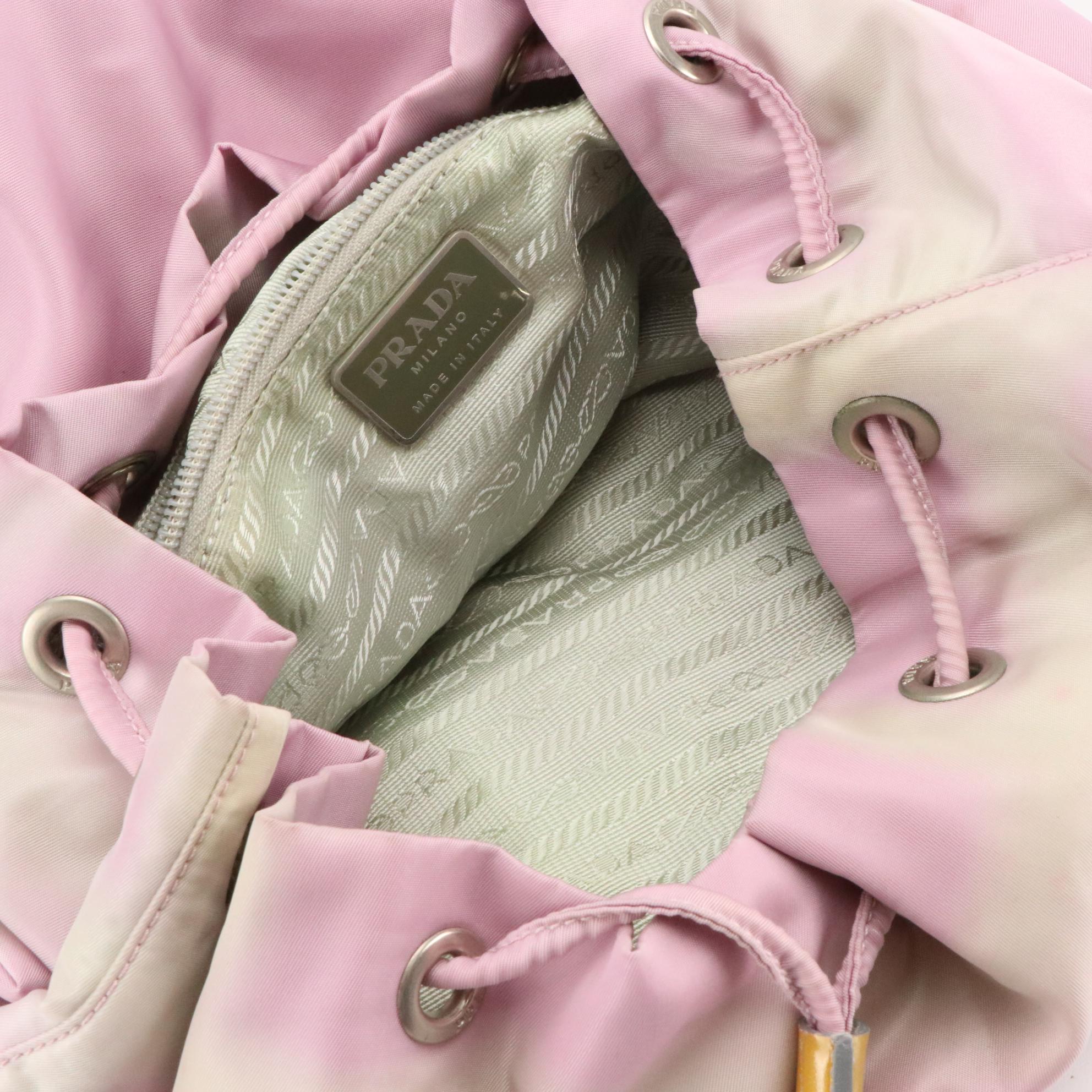 Prada Lilac Nylon Backpack With Metallic Gold Patent Leather Trim