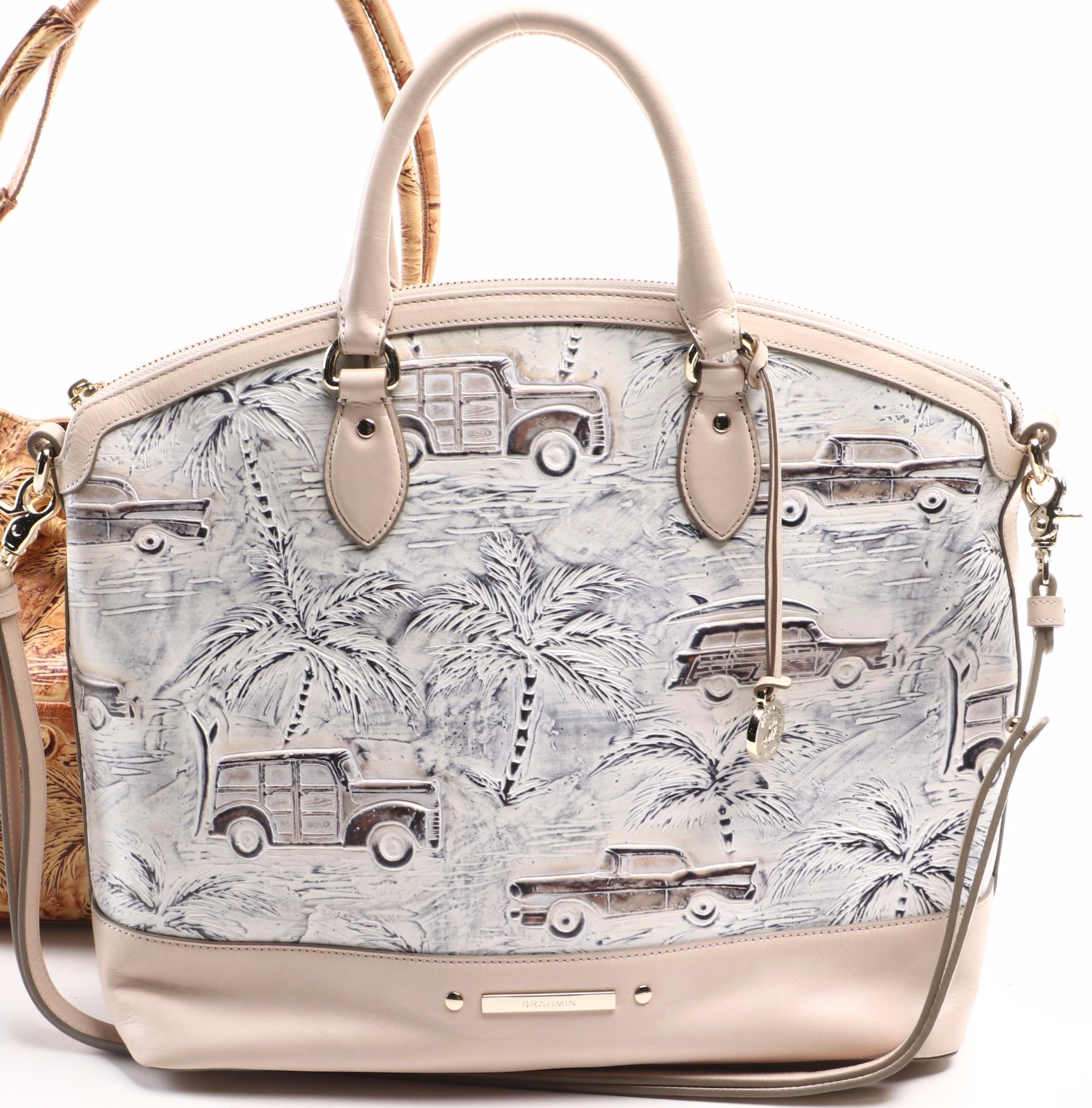 Brahmin Copa Cabana Vintage Car & Palm Trees Embossed Bags with Matching Wallet