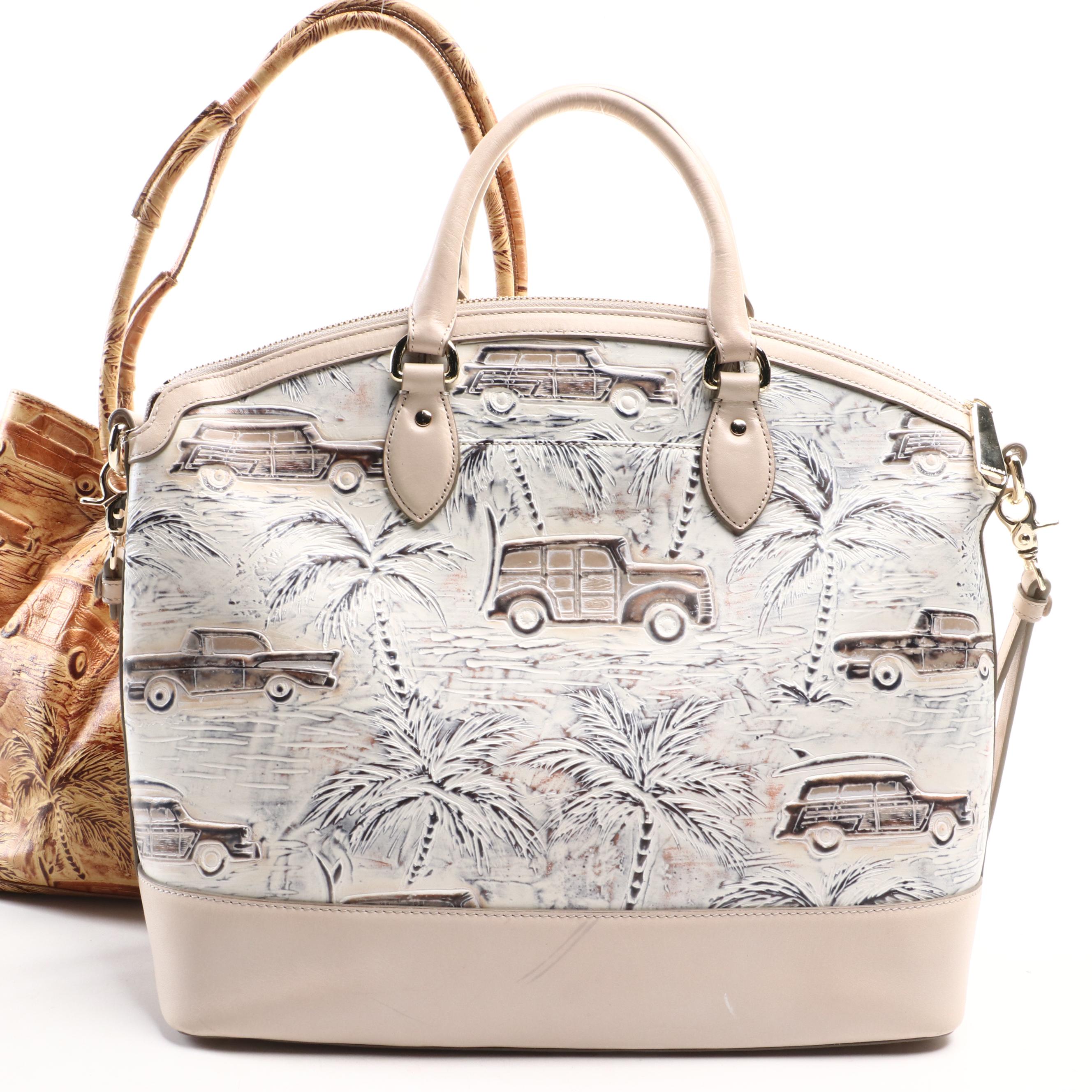 Brahmin Copa Cabana Vintage Car & Palm Trees Embossed Bags with Matching Wallet