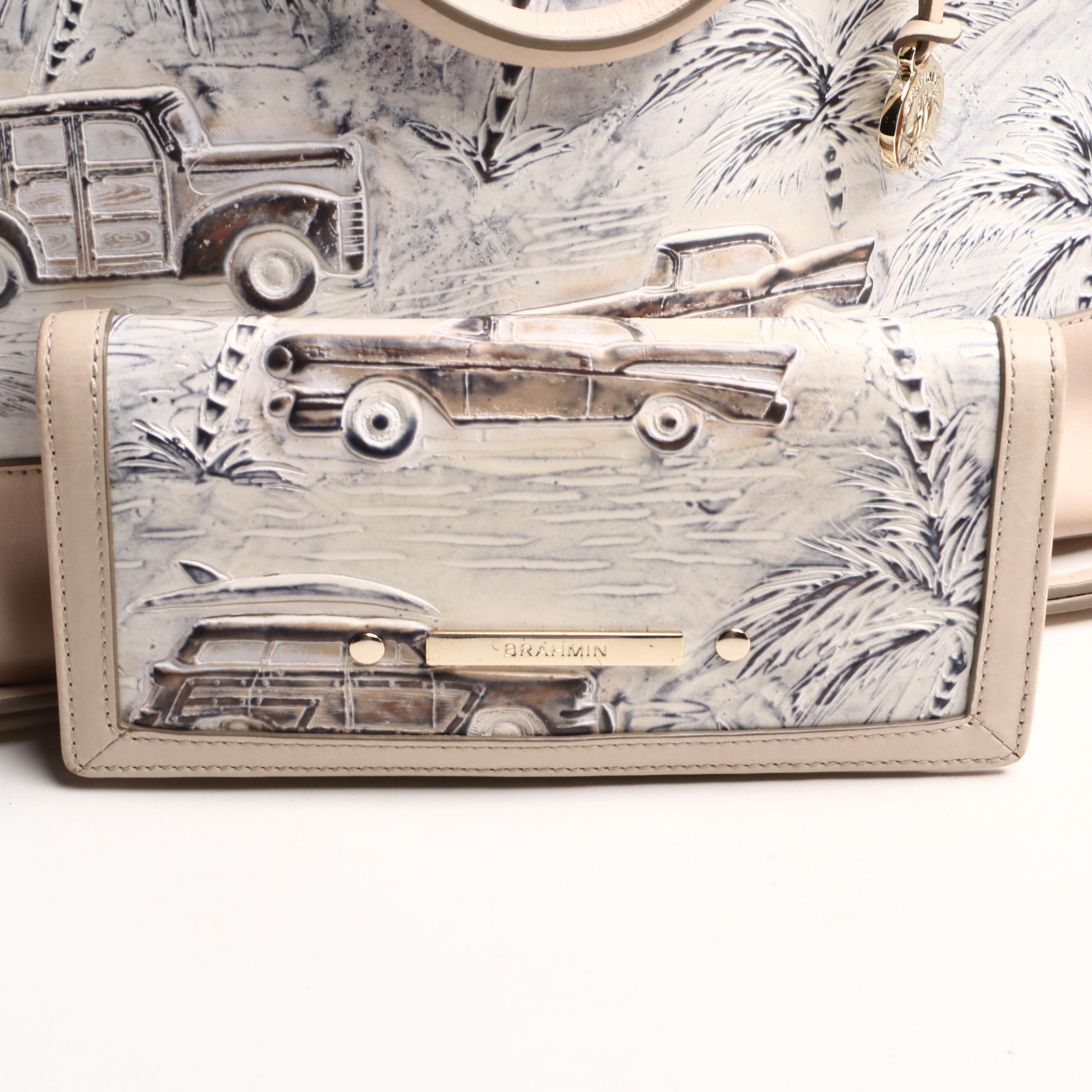 Brahmin Copa Cabana Vintage Car & Palm Trees Embossed Bags with Matching Wallet