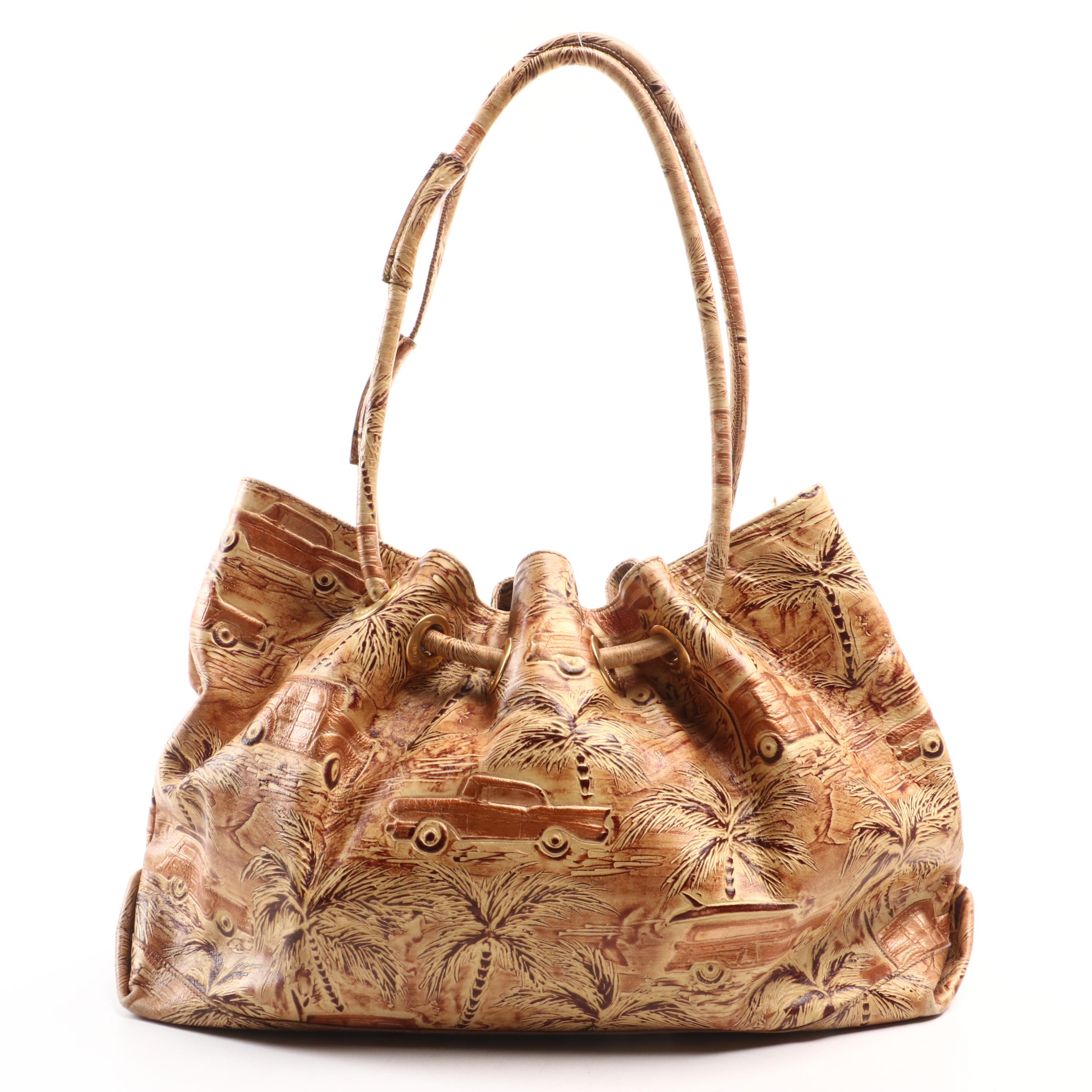 Brahmin Copa Cabana Vintage Car & Palm Trees Embossed Bags with Matching Wallet