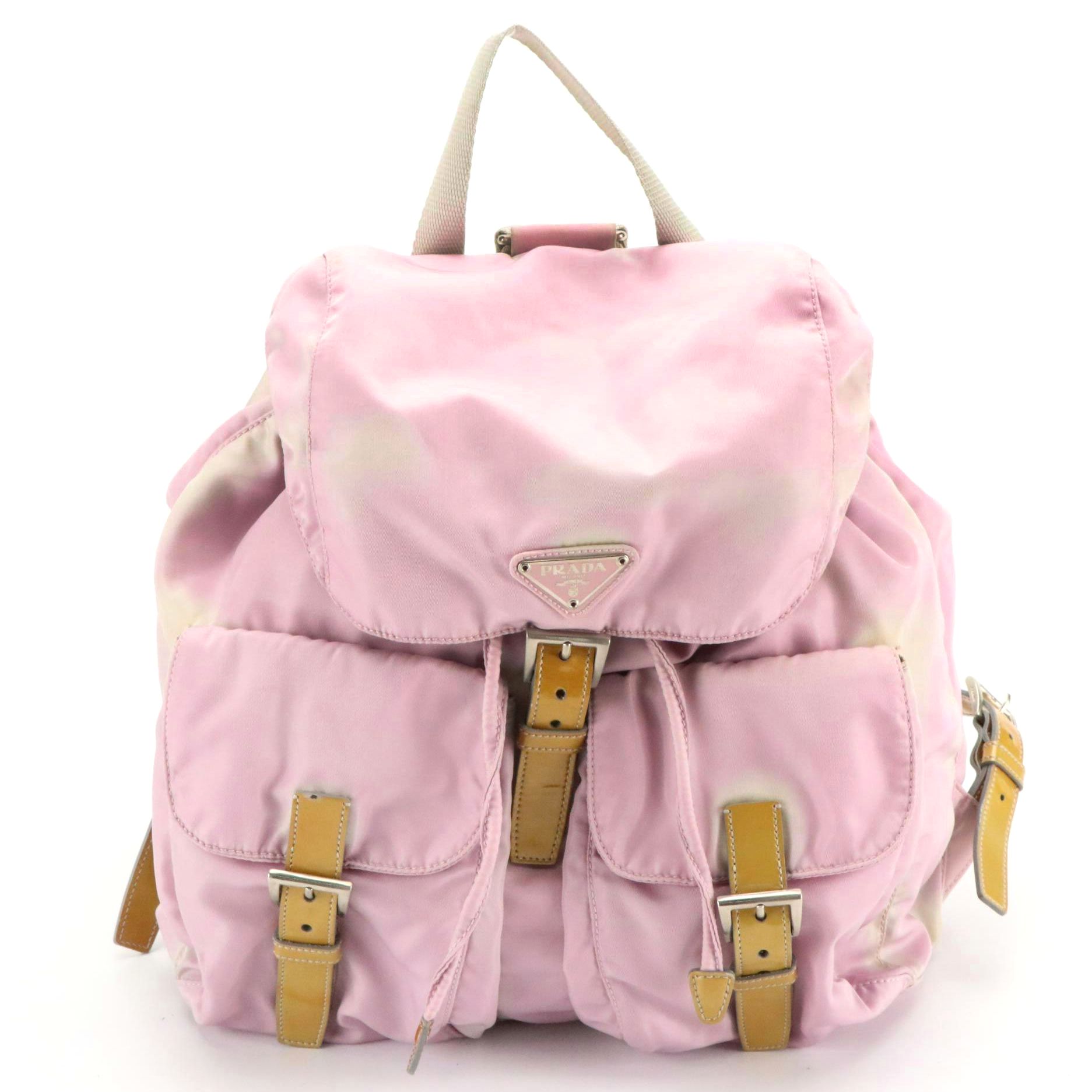 Prada Lilac Nylon Backpack With Metallic Gold Patent Leather Trim