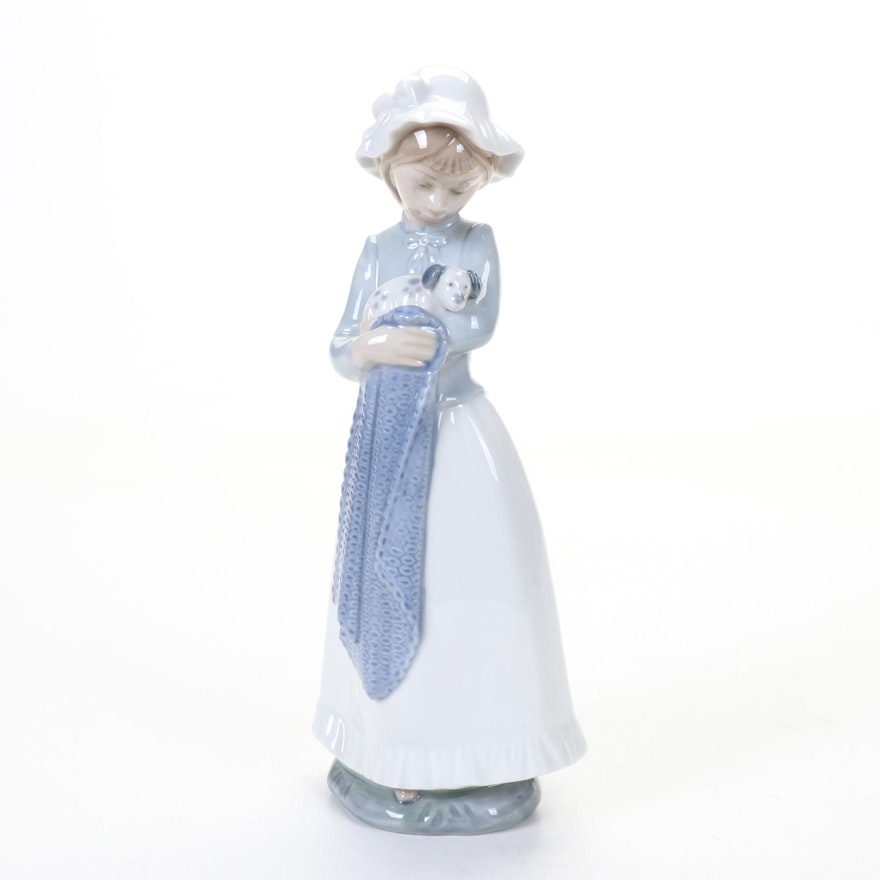 Nao by Lladró "Girl Holding Puppy" Porcelain Figurine