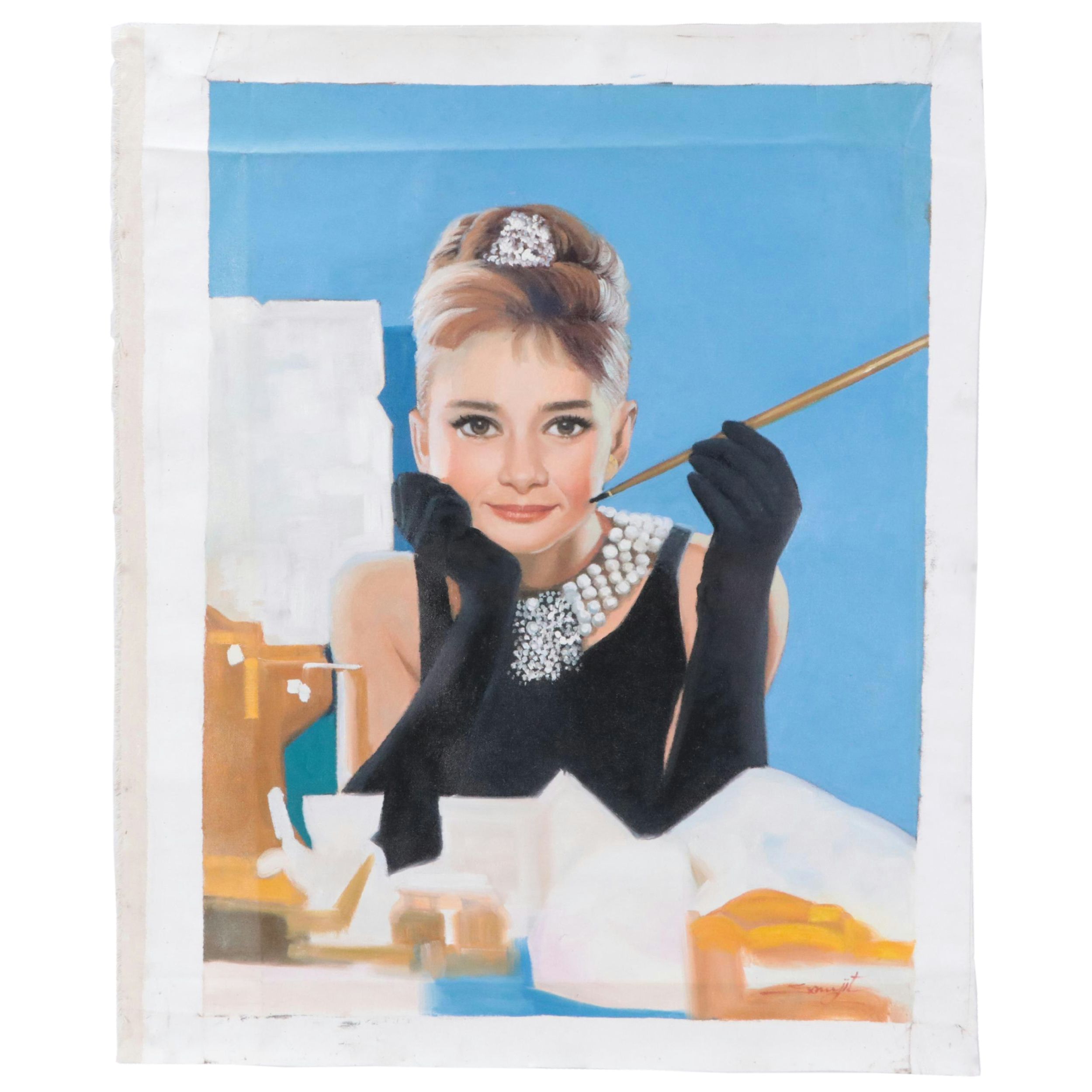 Sanjit Oil Painting of Audrey Hepburn from "Breakfast at Tiffany's"