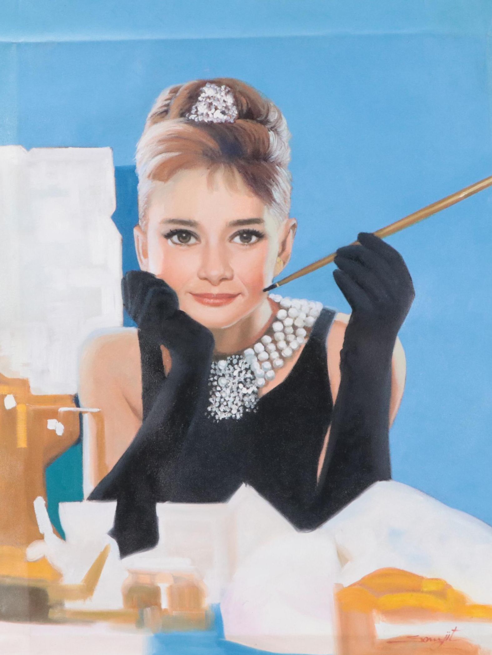 Sanjit Oil Painting of Audrey Hepburn from "Breakfast at Tiffany's"