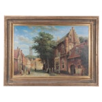 C. Liton Copy Oil Painting After Cornelis Springer of Dutch Street Scene