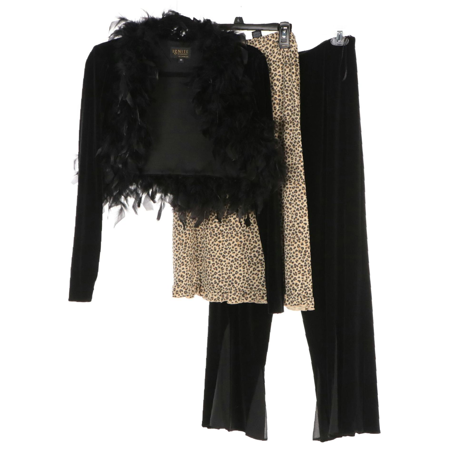 Liz Claiborne Leopard Print Skirt, Carol Lin Feathered Crop Jacket & Other Pants