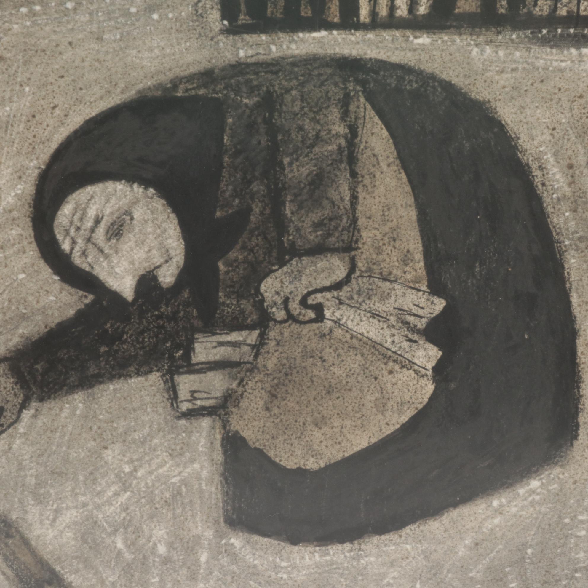 Gregorio Prestopino Watercolor and Ink Wash Painting "Little Grandma"