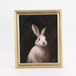 Houra Alghizzi Oil Painting "A White Rabbit," 2024