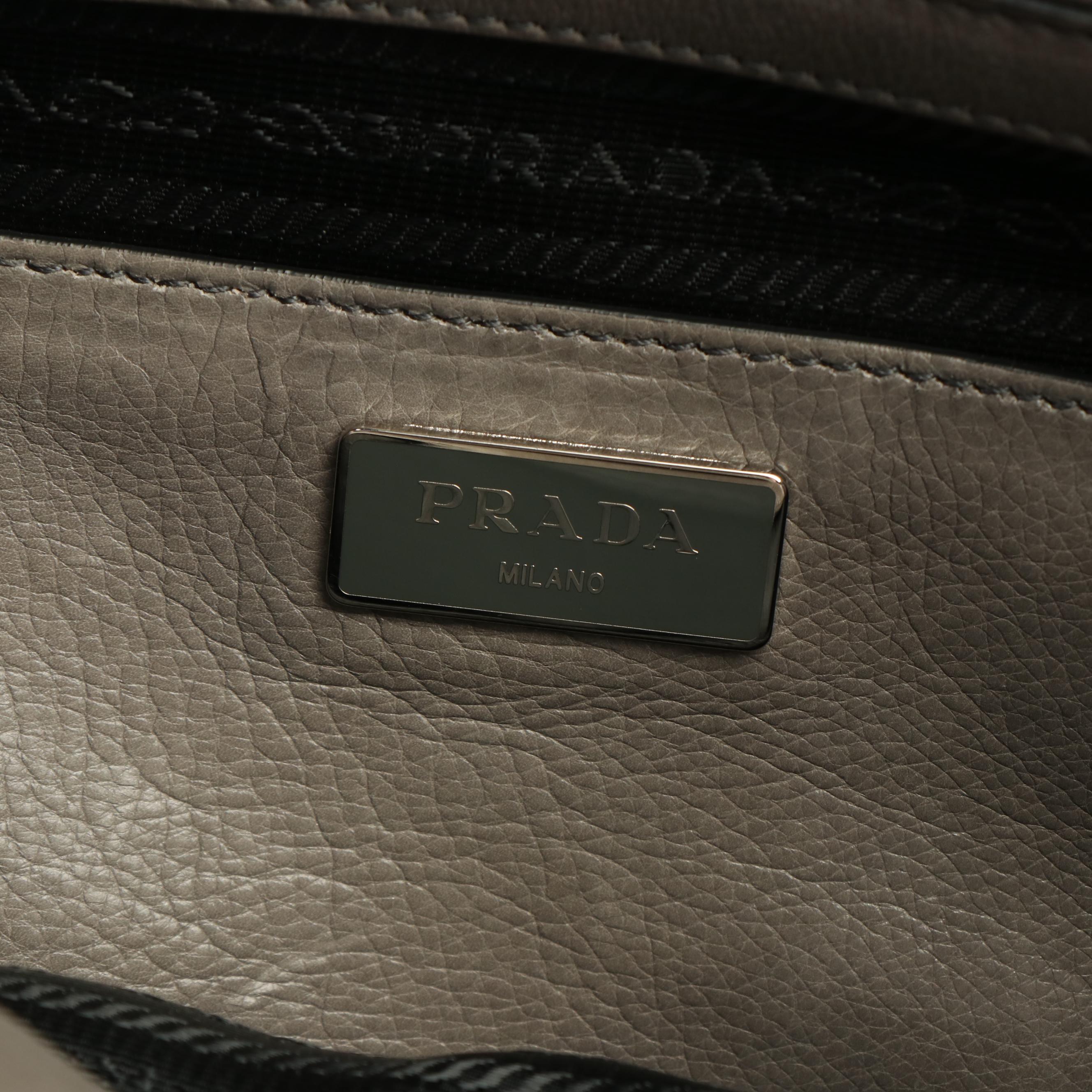 Prada City Twin Zippered Pockets Marble Grey Leather Tote Bag