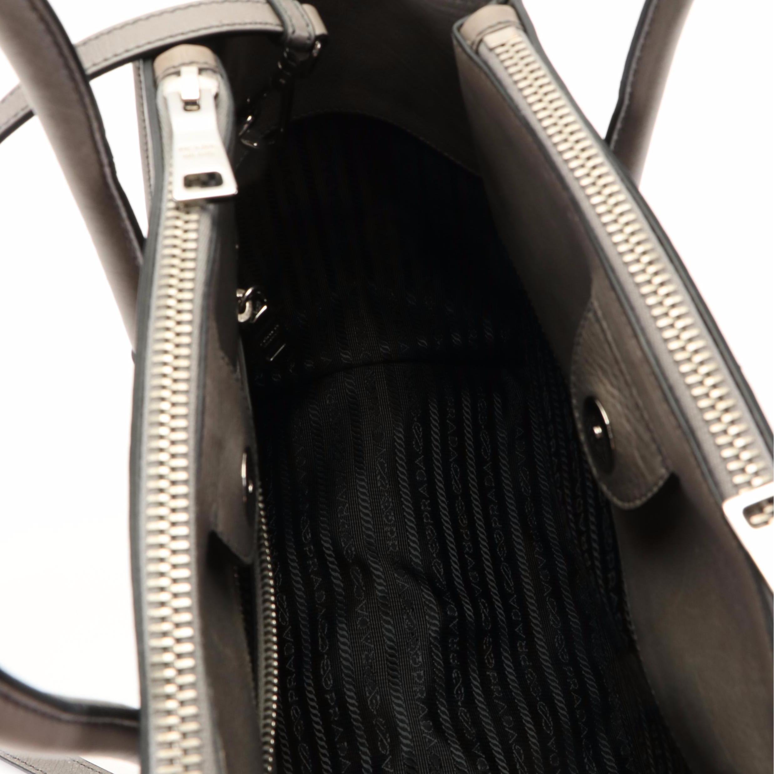 Prada City Twin Zippered Pockets Marble Grey Leather Tote Bag