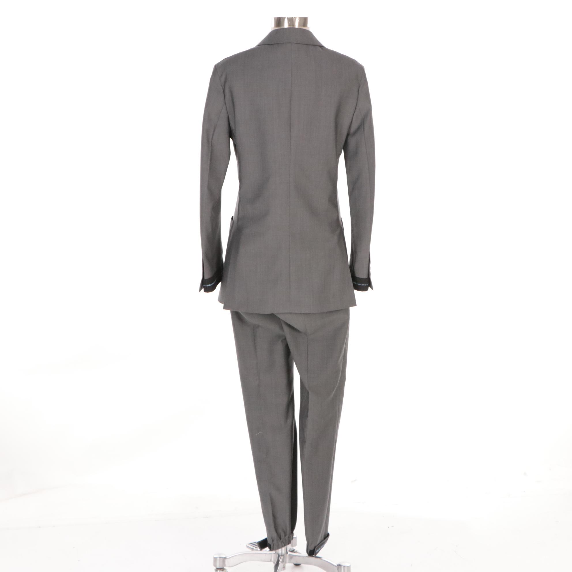 Prada Grey Wool Blend Two-Piece Suit With Elastic Accents