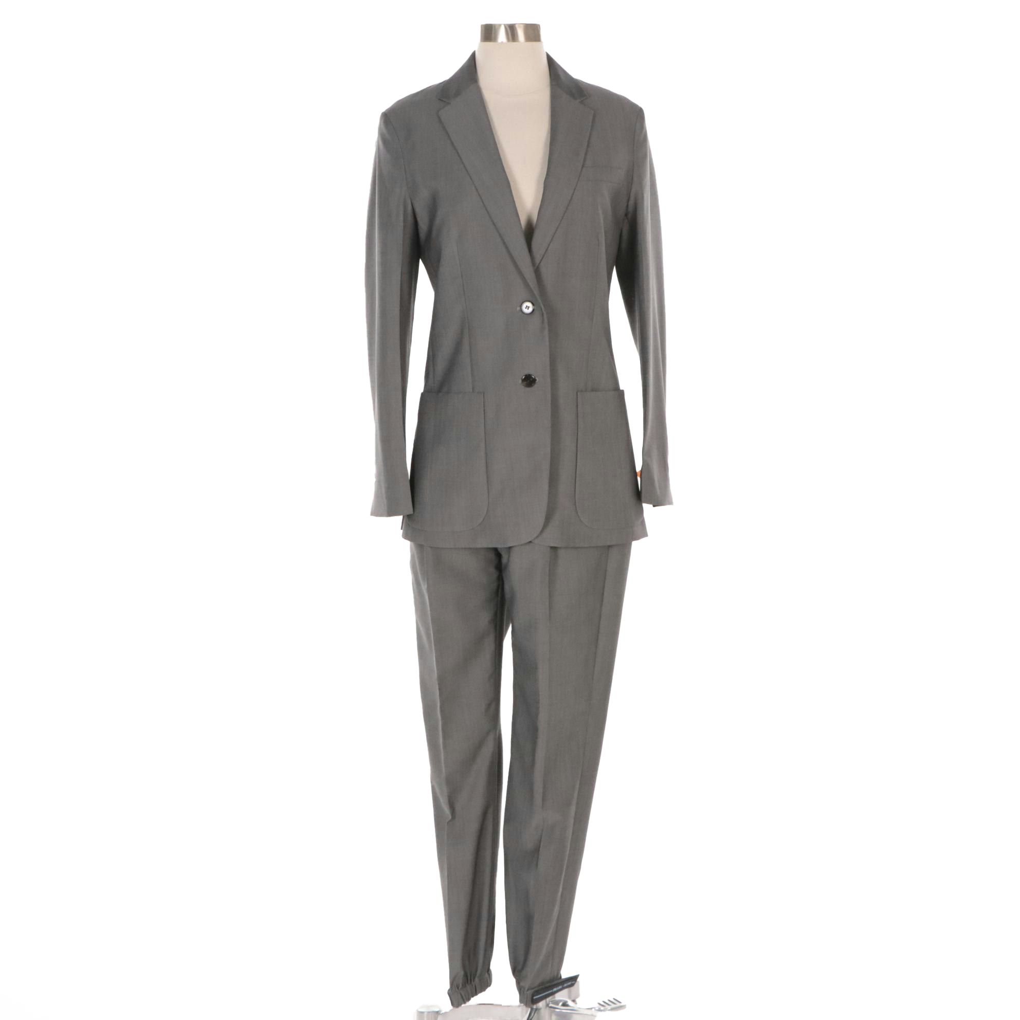 Prada Grey Wool Blend Two-Piece Suit With Elastic Accents