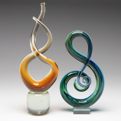 Abstract Sculptural Form Ribbon Art Glass