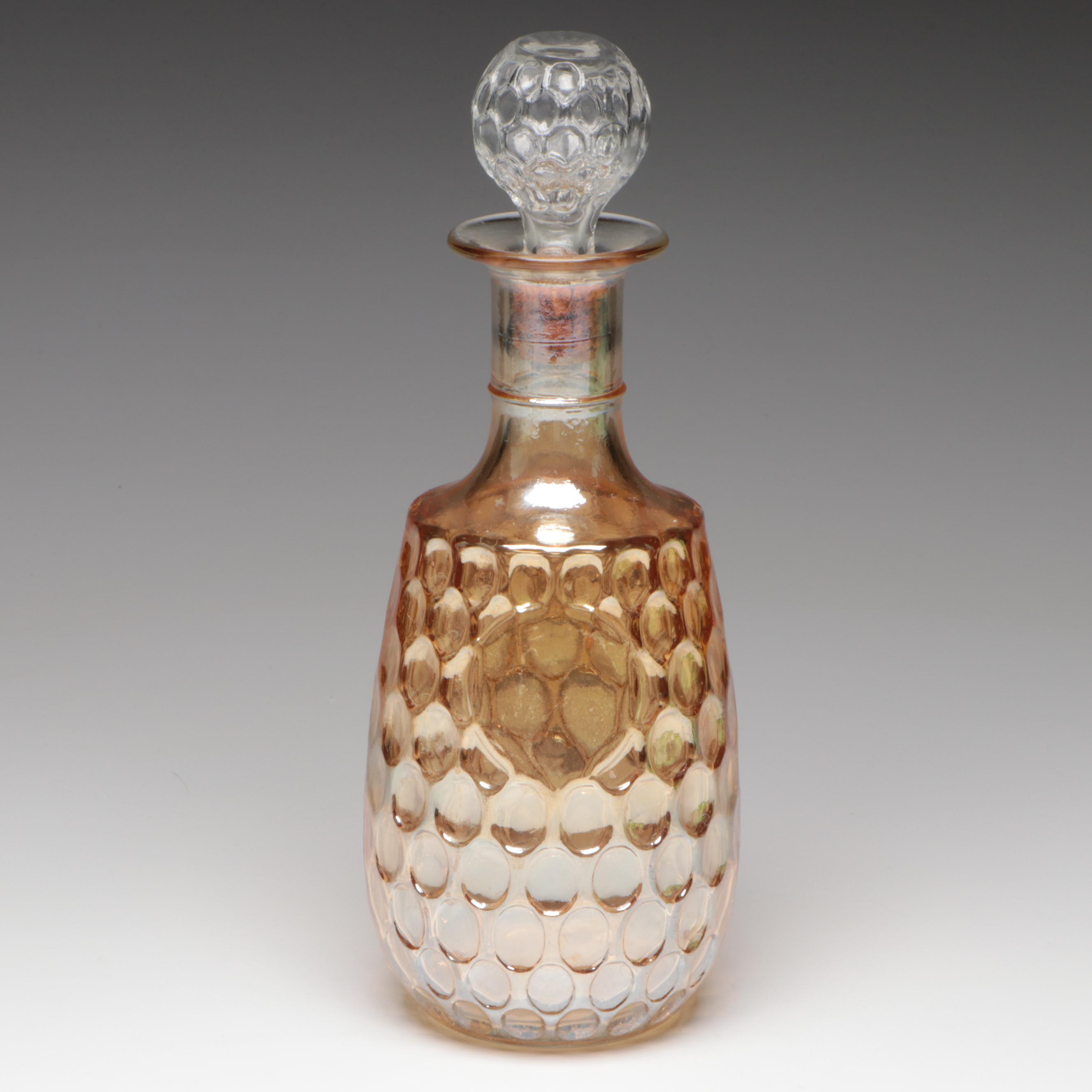 Marigold Carnival Glass Decanter with Anchor Hocking Vaseline Glass Drinkware