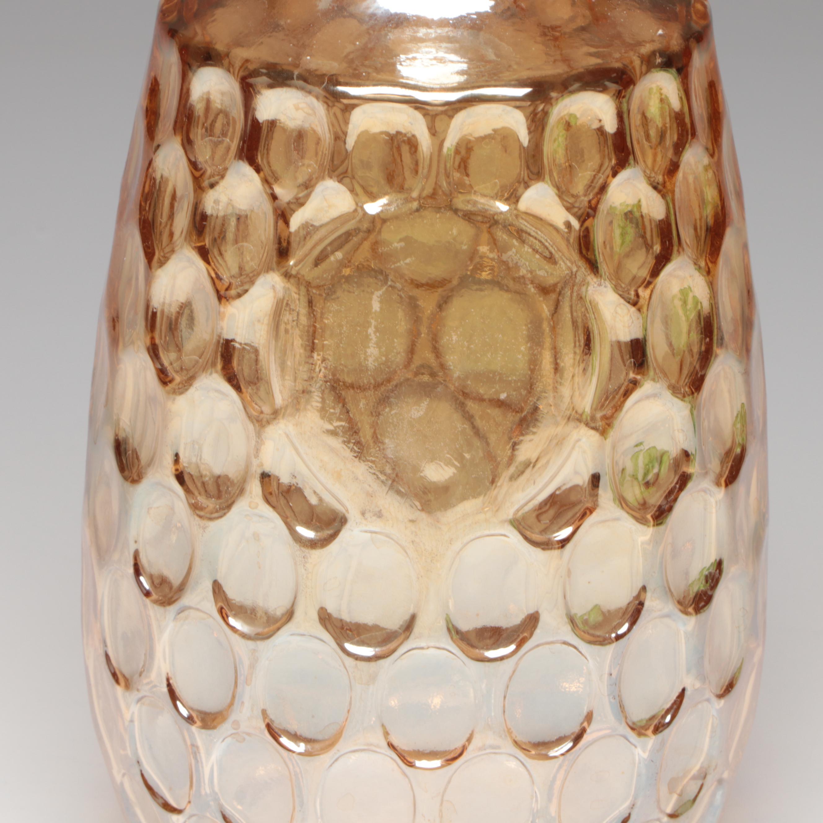 Marigold Carnival Glass Decanter with Anchor Hocking Vaseline Glass Drinkware