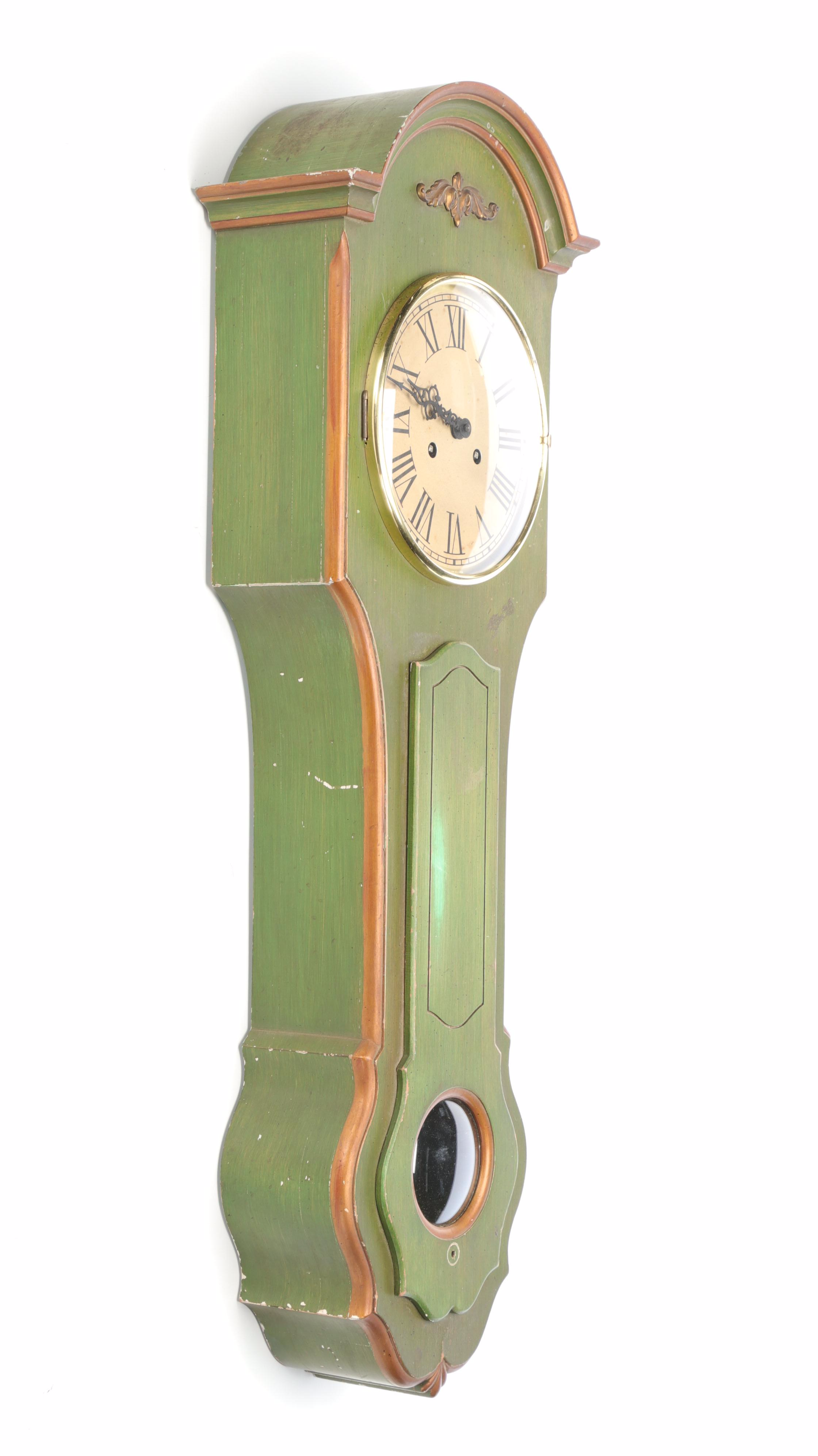 Colonial Mfg. Co. Wooden Case Morbier Style Wall Clock