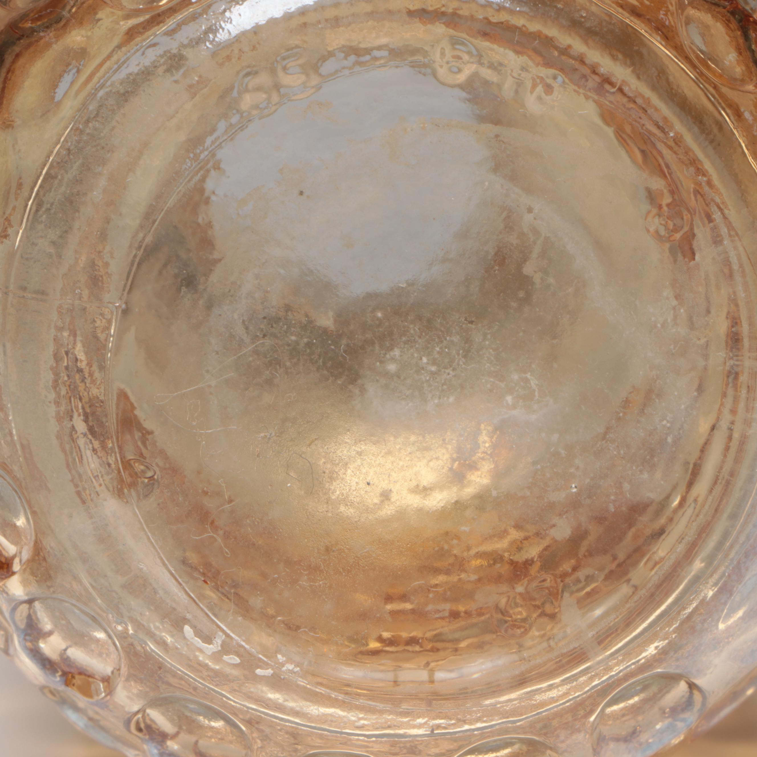 Marigold Carnival Glass Decanter with Anchor Hocking Vaseline Glass Drinkware