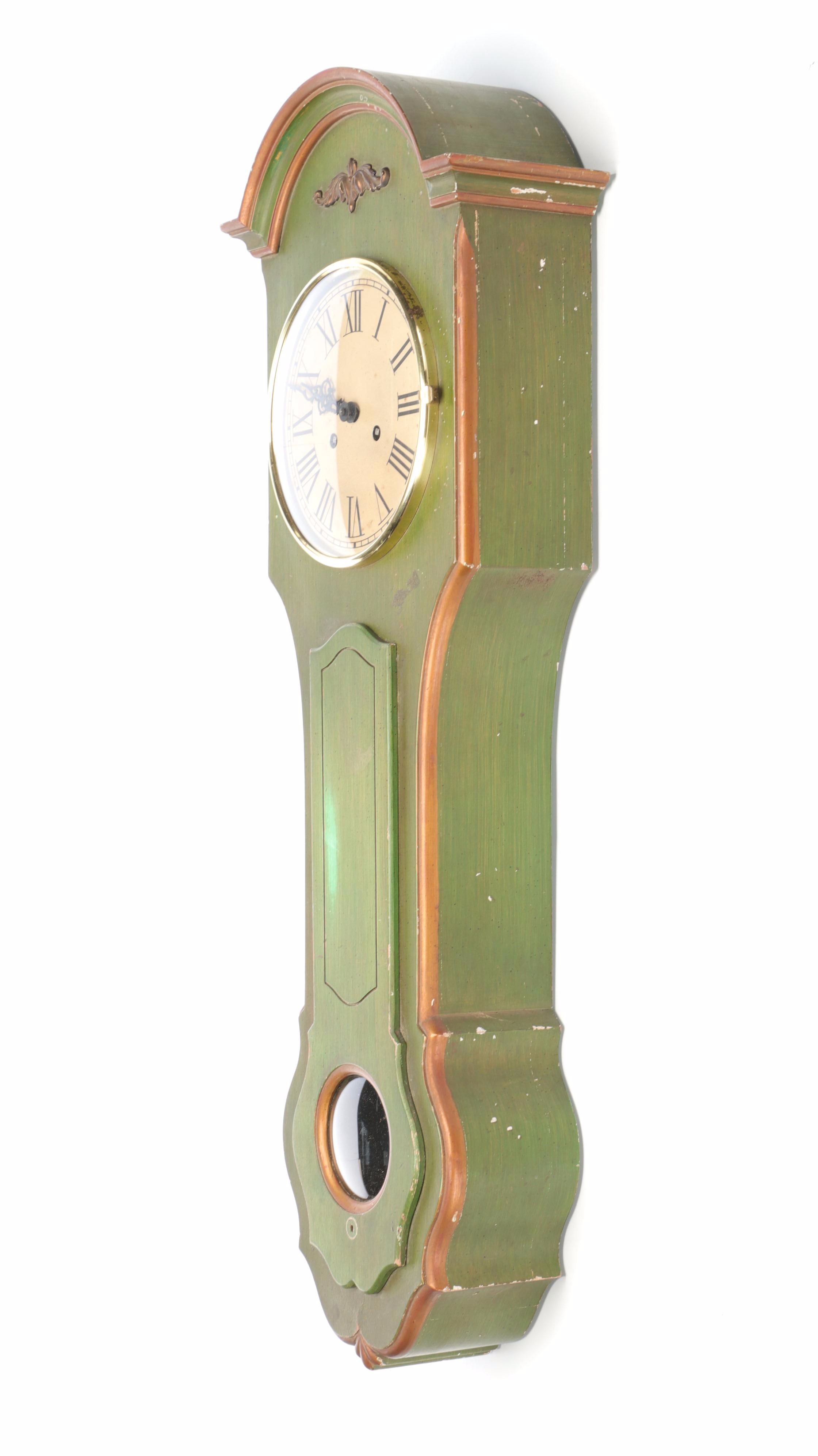 Colonial Mfg. Co. Wooden Case Morbier Style Wall Clock