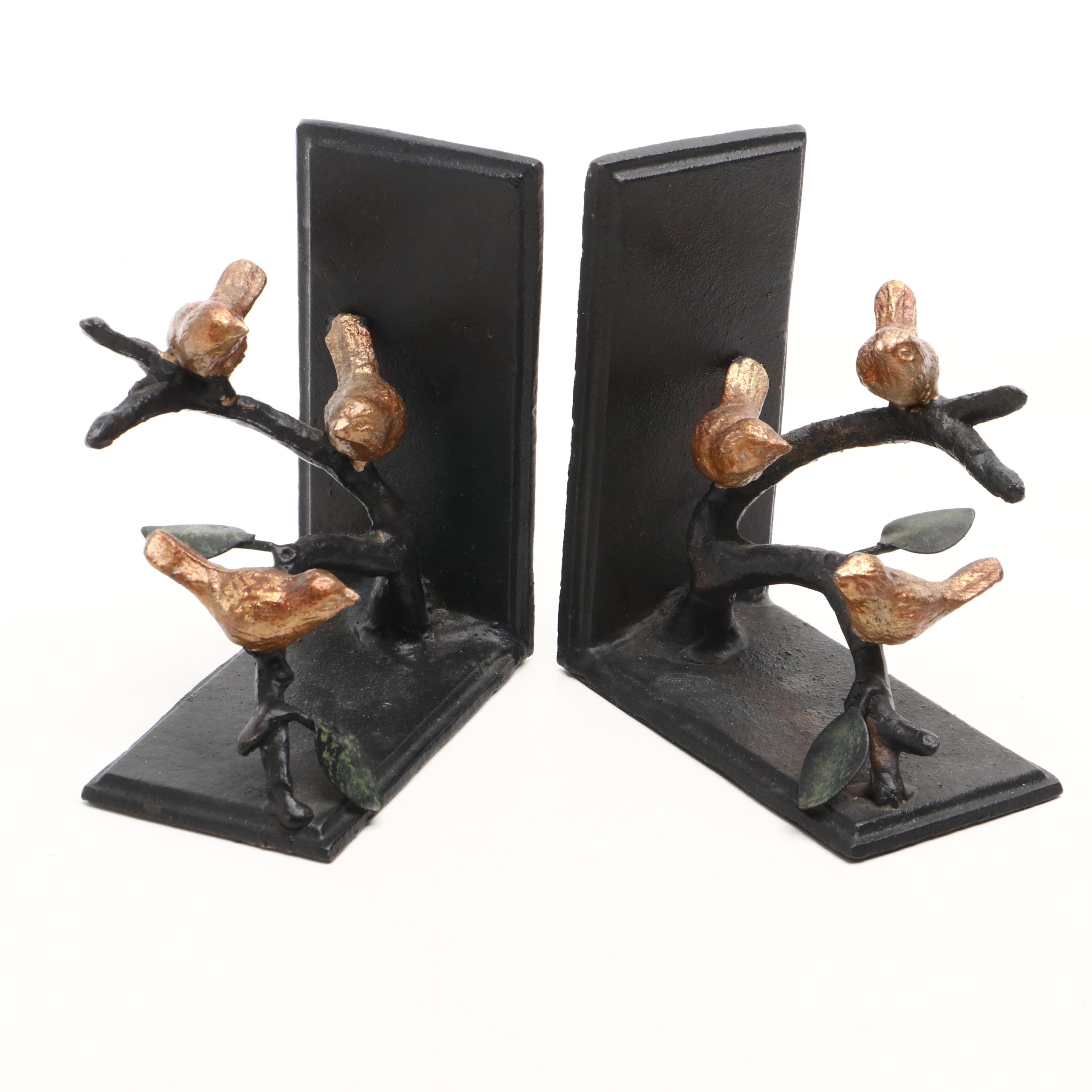 San Pacific International Parcel Gilt Cast Metal Bird Bookends and
