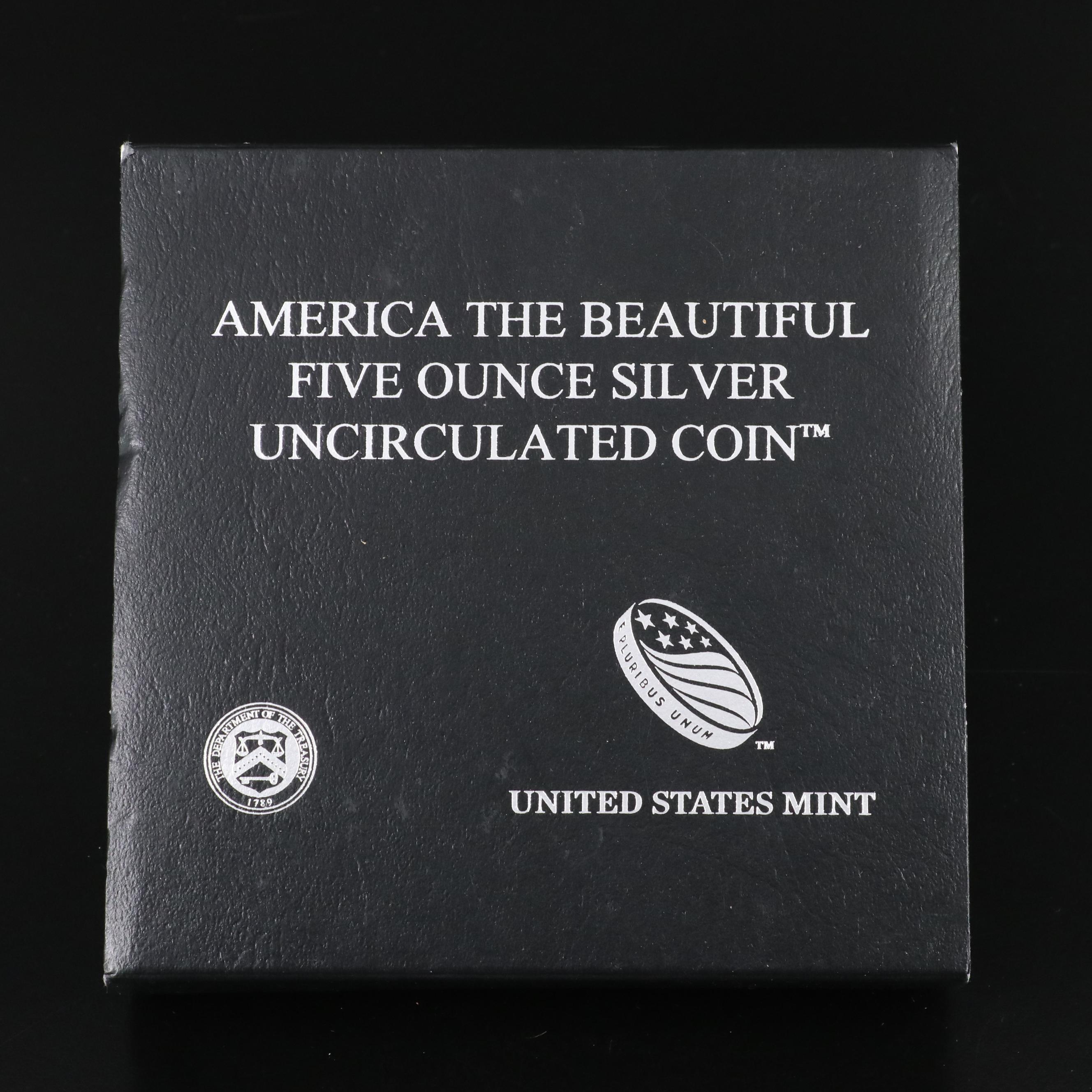 2013 America the Beautiful Five Ounce Uncirculated  Silver Coin