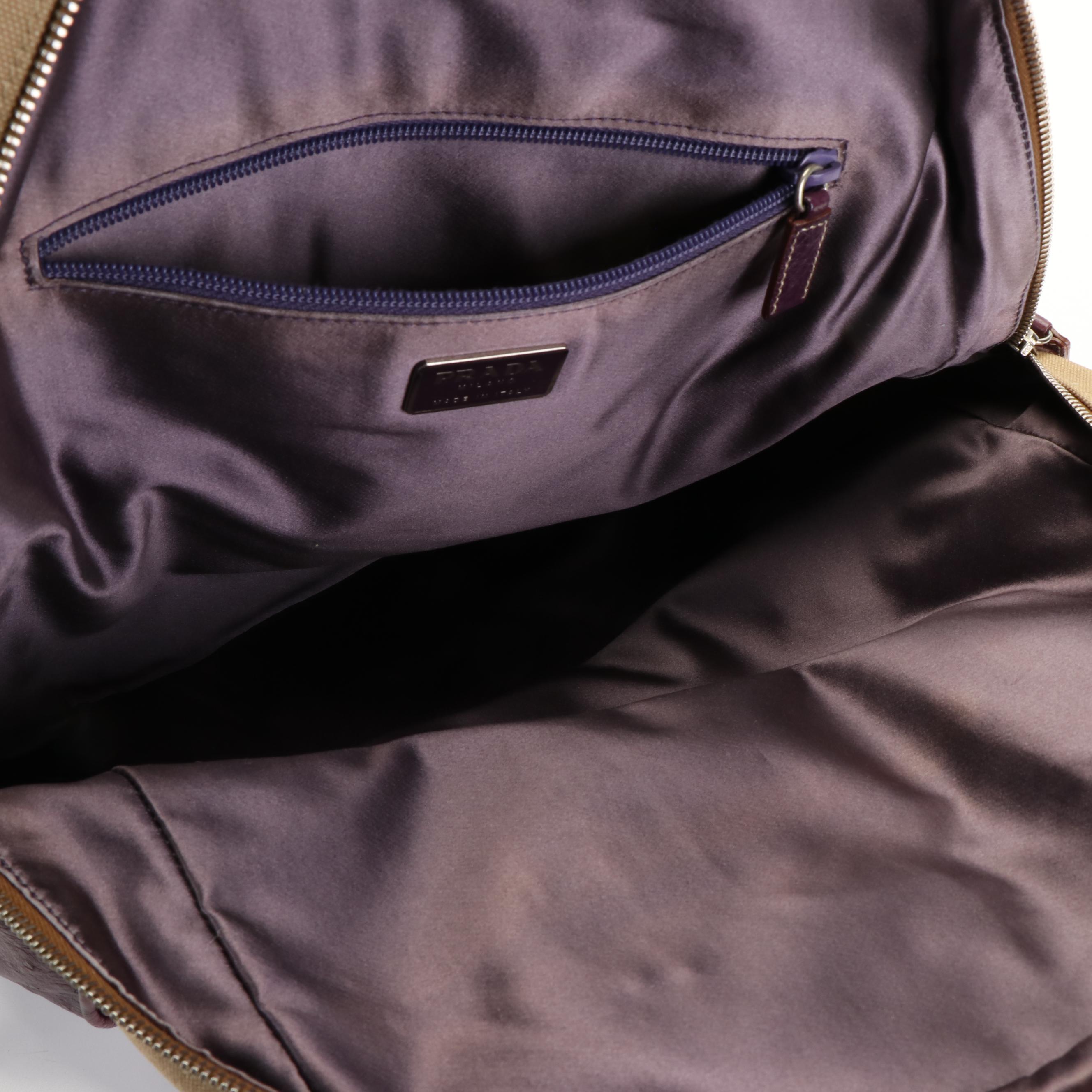 Prada Bauletto Canapa and Ostrich Handled Dome Bag