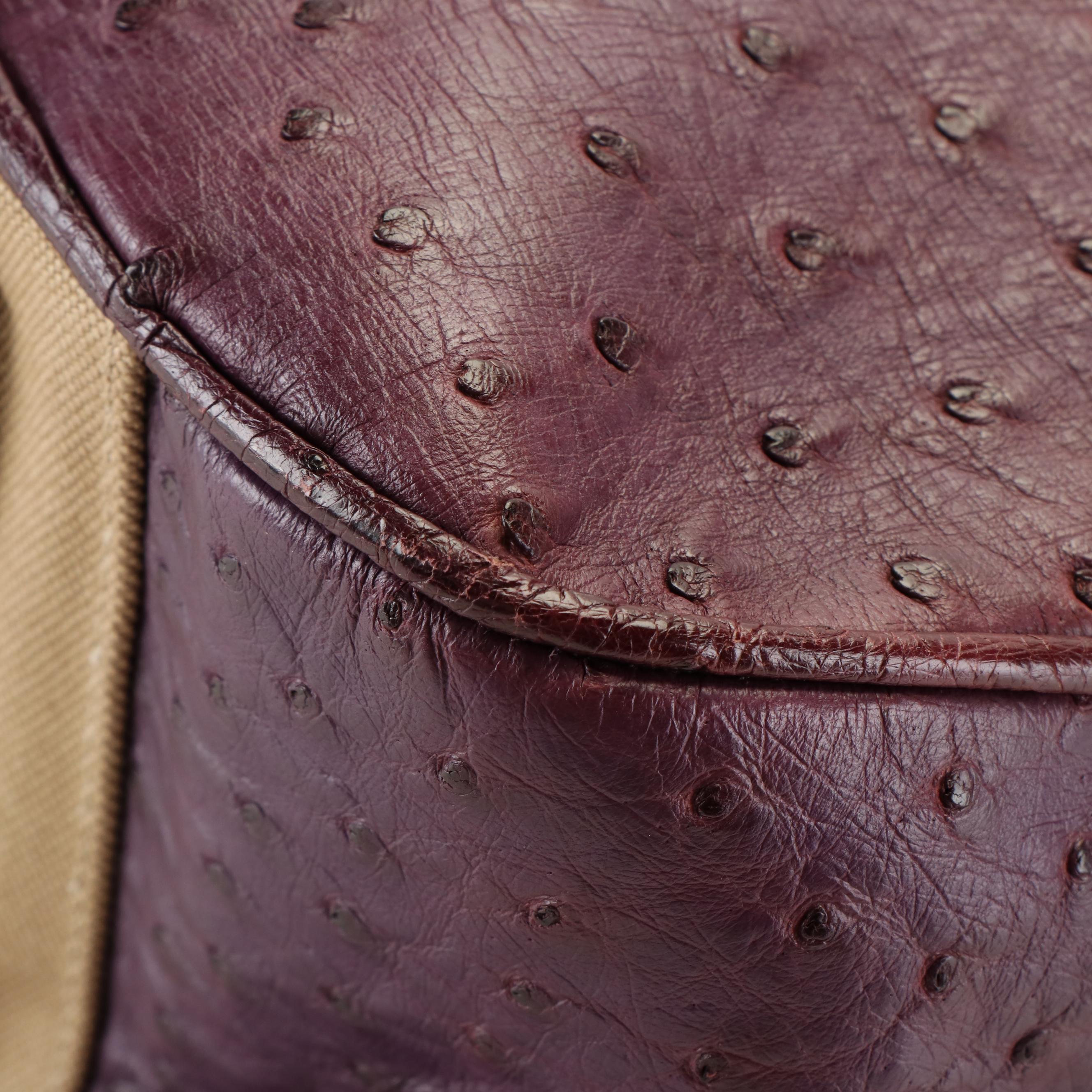 Prada Bauletto Canapa and Ostrich Handled Dome Bag