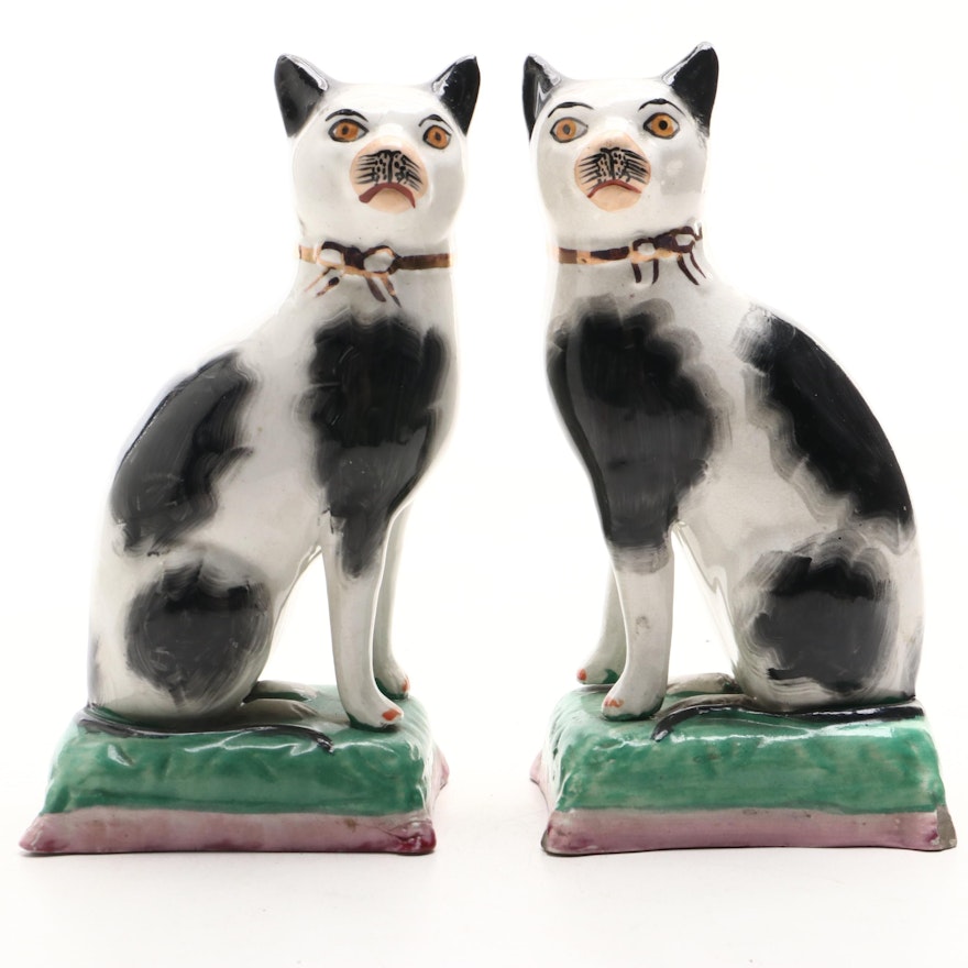 Pair of Old Staffordshire Figures of Cats