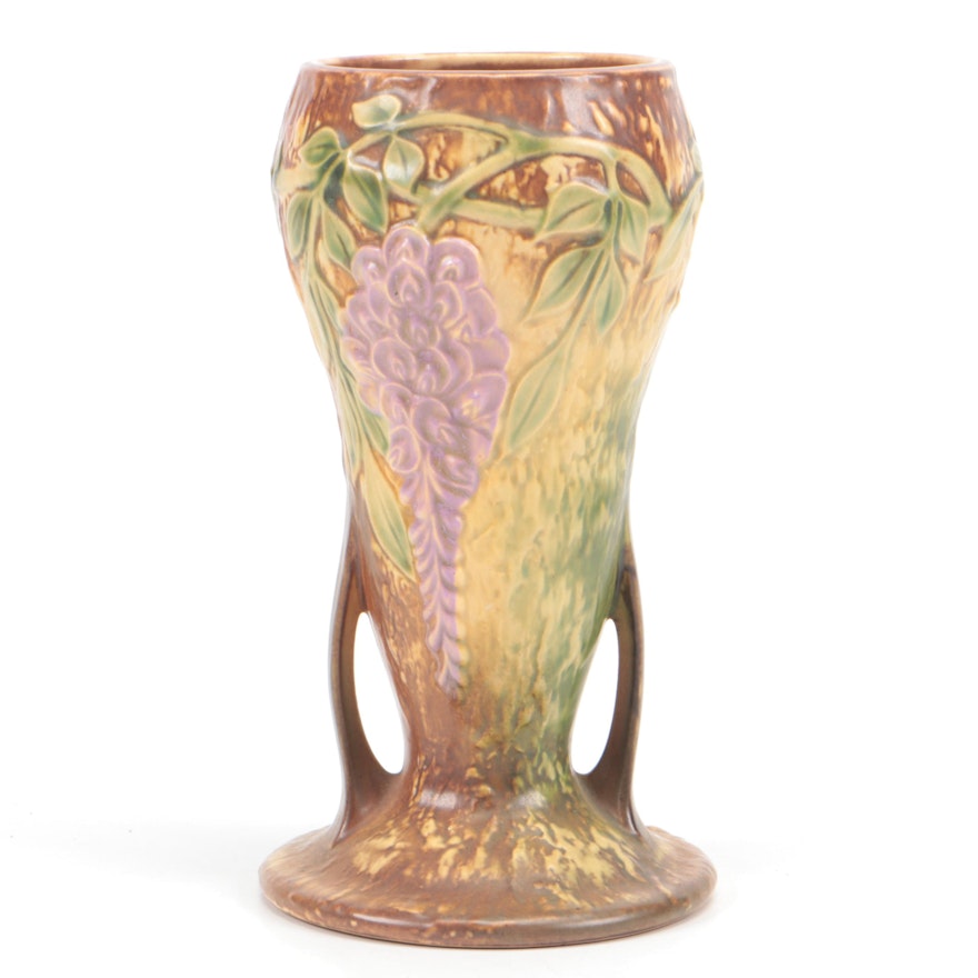 Roseville Pottery "Wisteria Brown" Ceramic Handled Vase