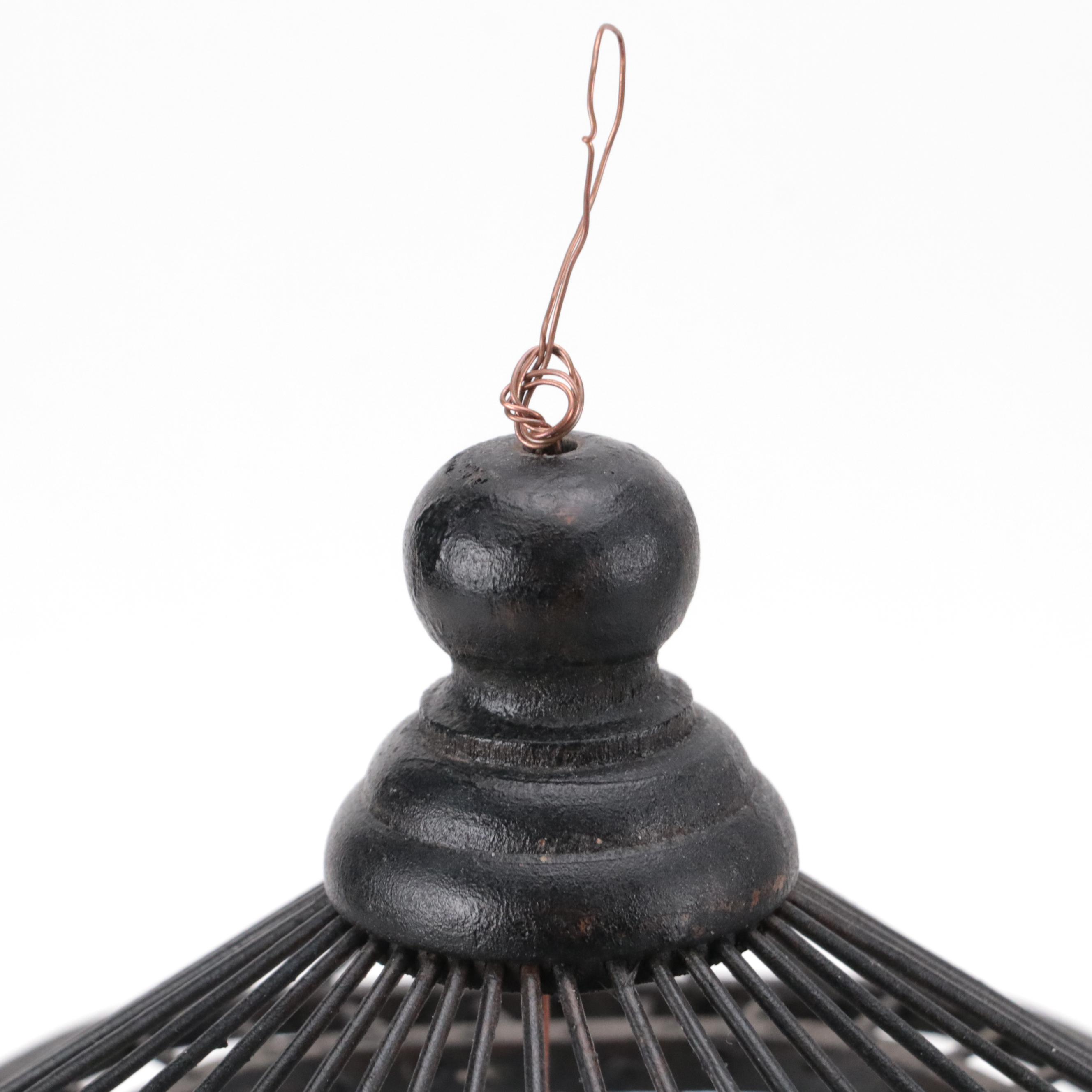 Painted Wood Pagoda Birdcage with Metal Bird Cage