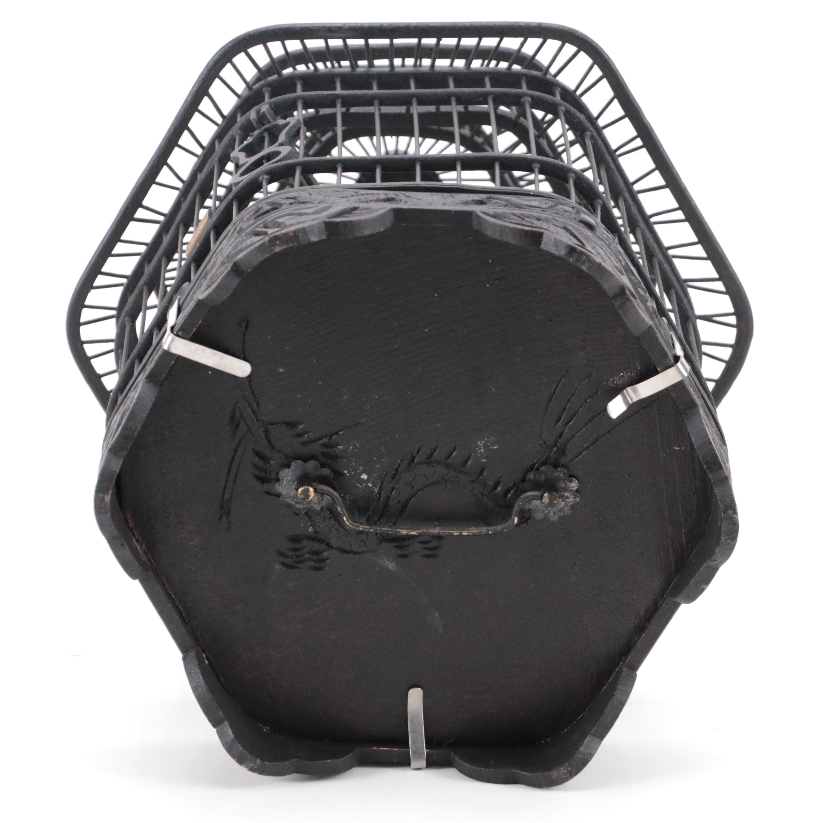 Painted Wood Pagoda Birdcage with Metal Bird Cage