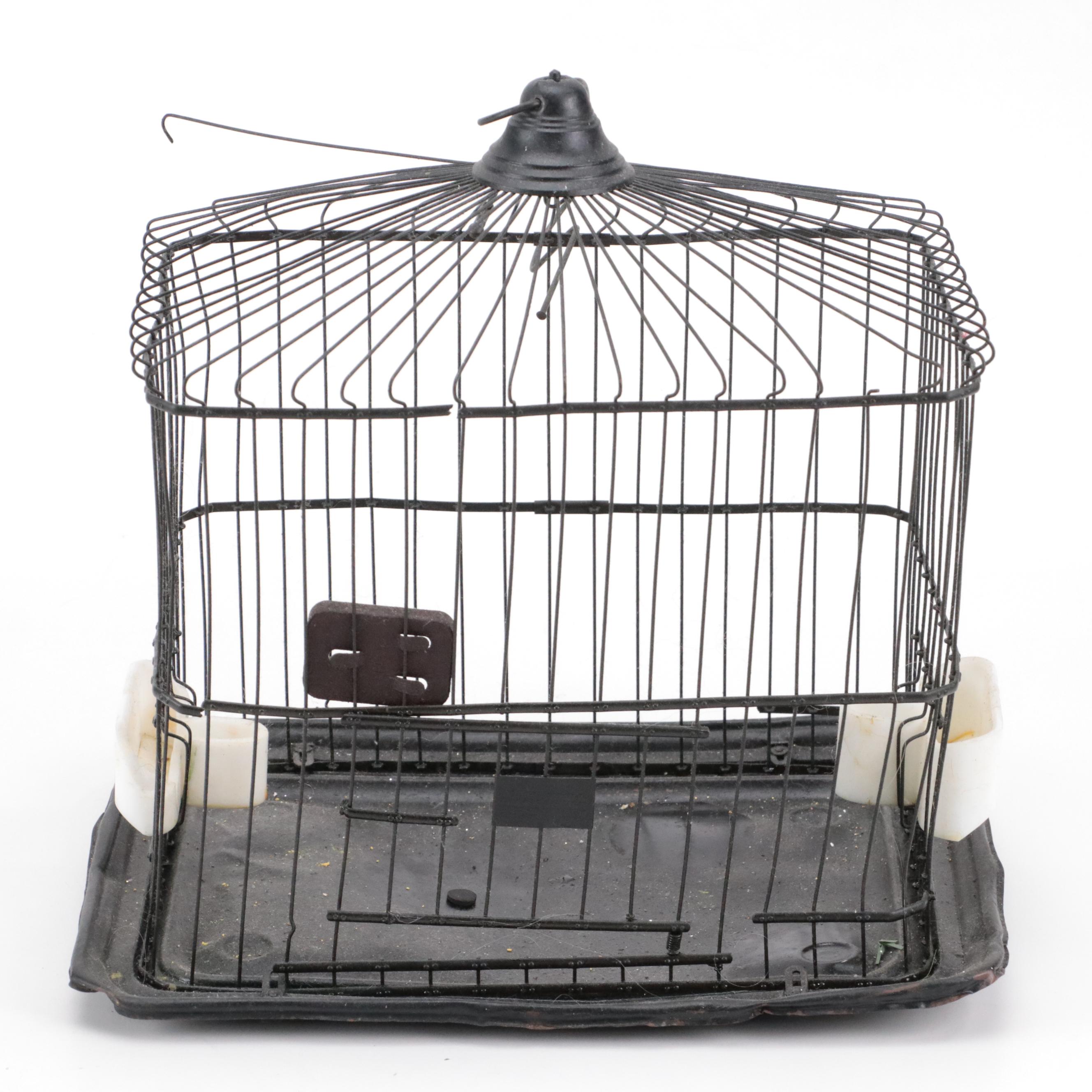 Painted Wood Pagoda Birdcage with Metal Bird Cage