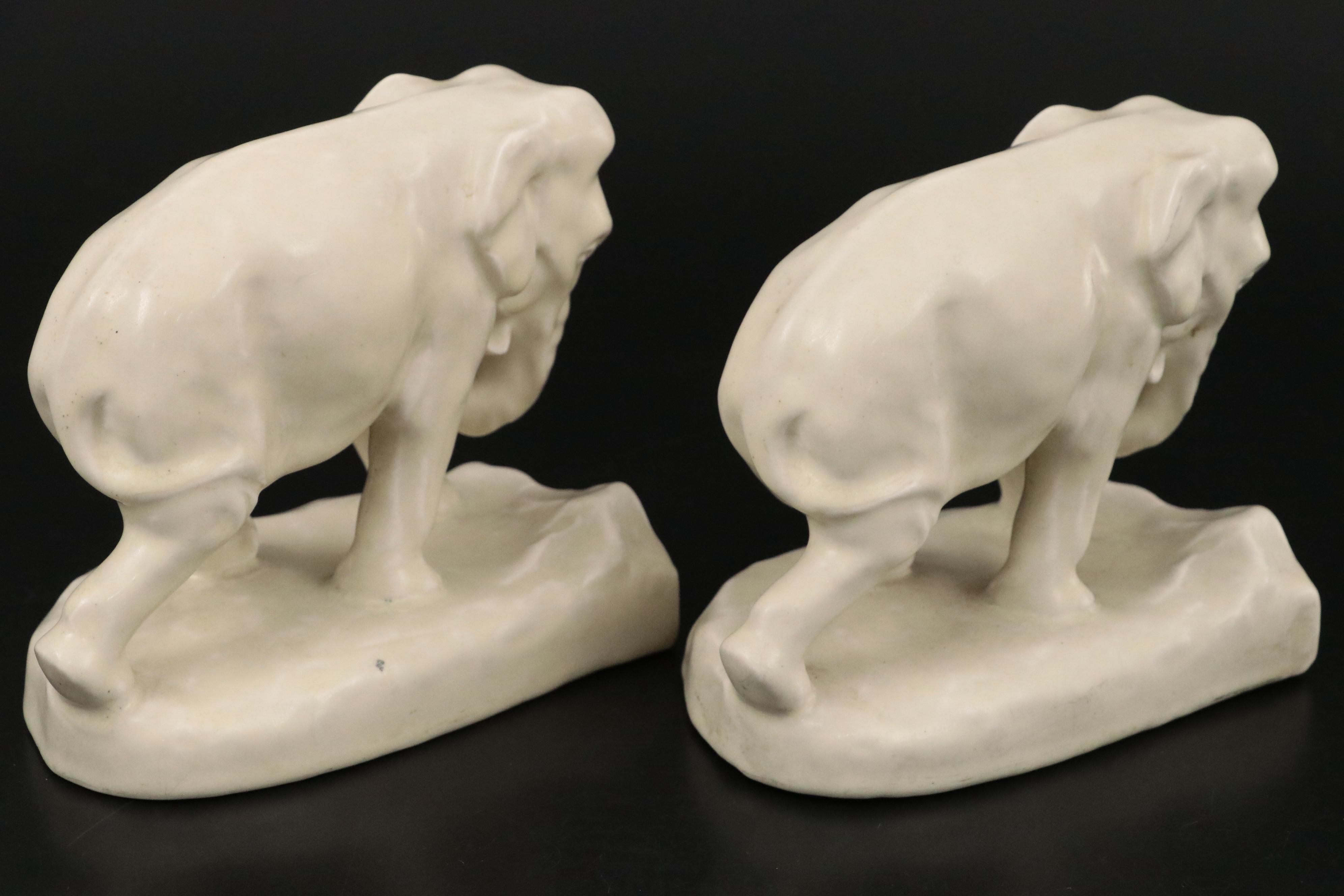 Rookwood Pottery Ceramic Elephant Bookends, 1921