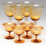 Tiffin-Franciscan "Rambler Rose Amber" Low Sherbets with Other Amber Glasses